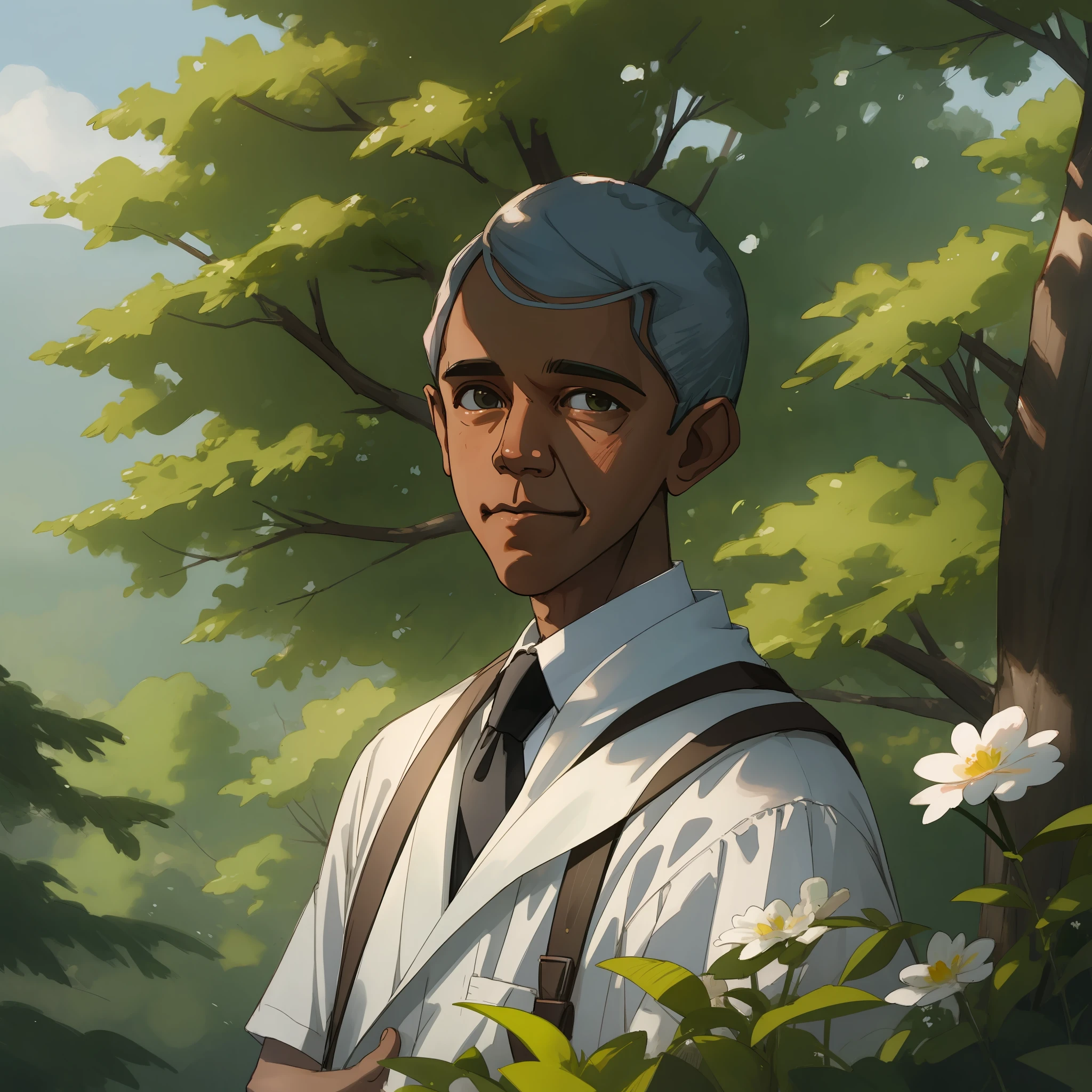 (best quality, masterpiece) A natural portrait of Barack Obama, (nature scenery background:0.8|nature wallpaper:0.7|outdoor scenery:0.6)