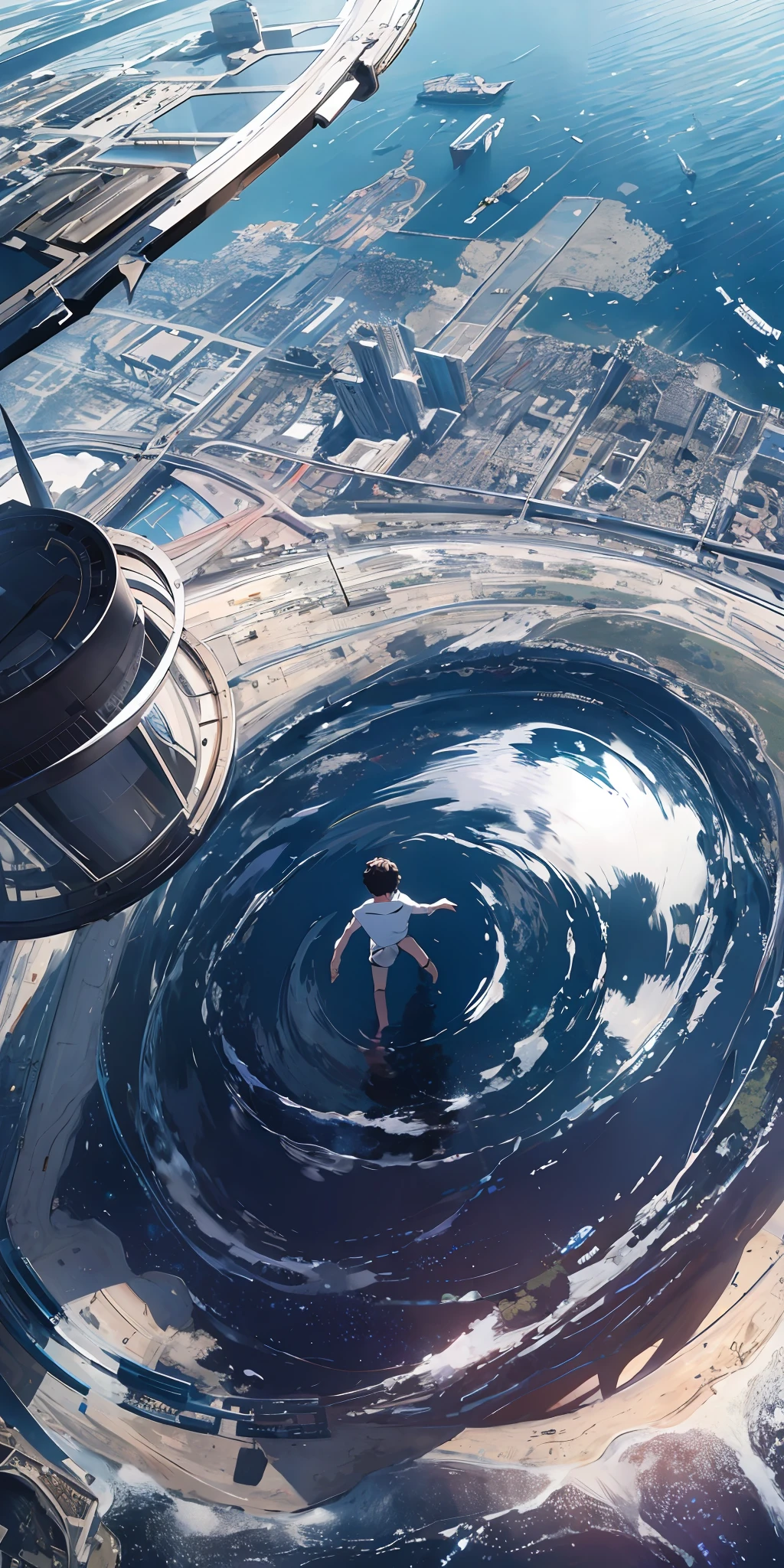 ridiculous resolution, high resolution, (masterpiece:1.4), super detailed, 1boy, seen from above, space, floating, --v 6