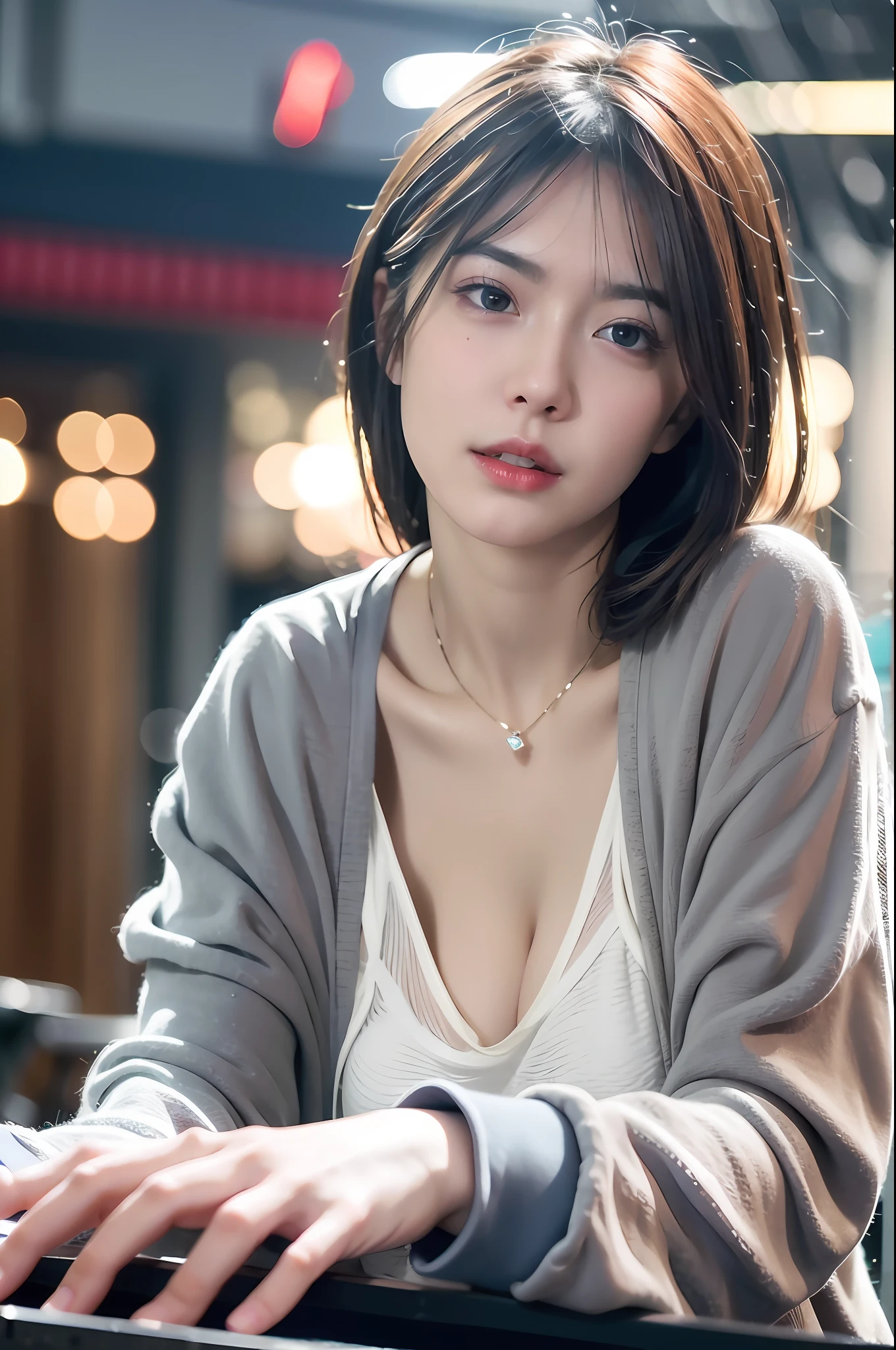 mix4,(8k, RAW photo, best quality, master:1.2), (realistic, photo-realistic:1.37),1girl,cute,cityscape,night,rain,wet,professional lighting,photon mapping,radiosity,physically-based rendering ,