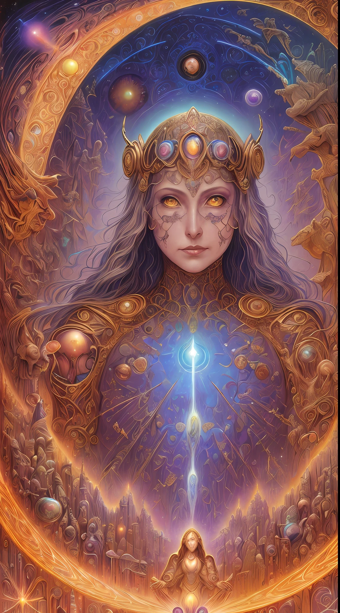 Wayne Barlowe art, Josephine Wall art, detailed and sharp image, rendered, 8k, edge light, close-up, body horror COSMIC CITY, poster, hdr, intricate, interlocking golden rings, the surface of each ring is covered with many eyes, moving floating in the sky