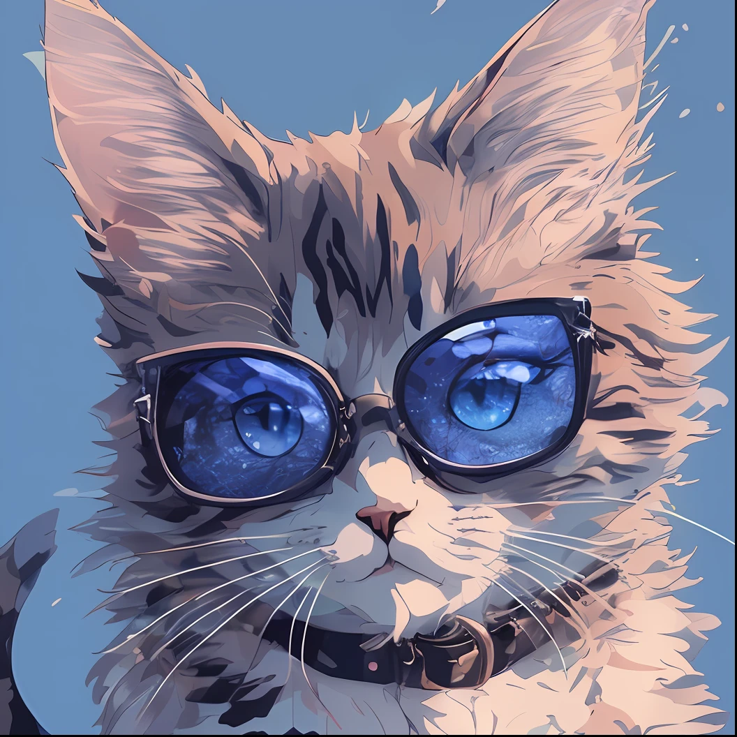 1cat, Maine, anime cat, cat in sunglasses, blue background, cute detailed digital art, realistic anime cat, cat. Digital painting, digital painting highly detailed, anime visual of cute cat, detailed digital anime art, digital illustration style, highly detailed vector art, highly detailed digital painting, digital art on pixiv, cat detailed