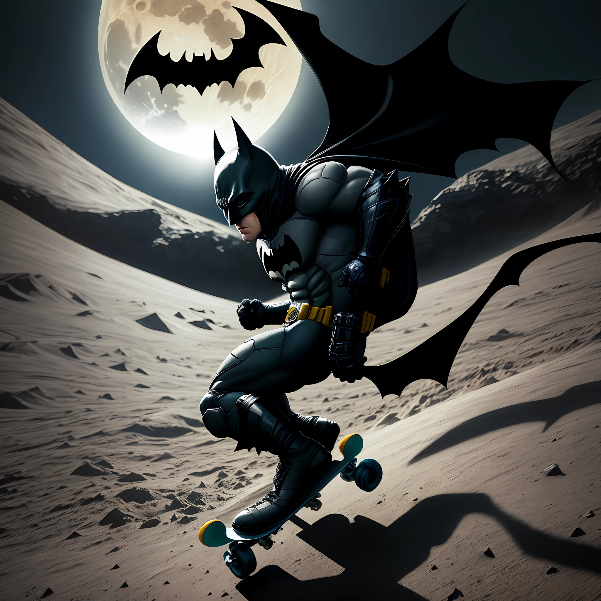 Batman skateboarding on the moon