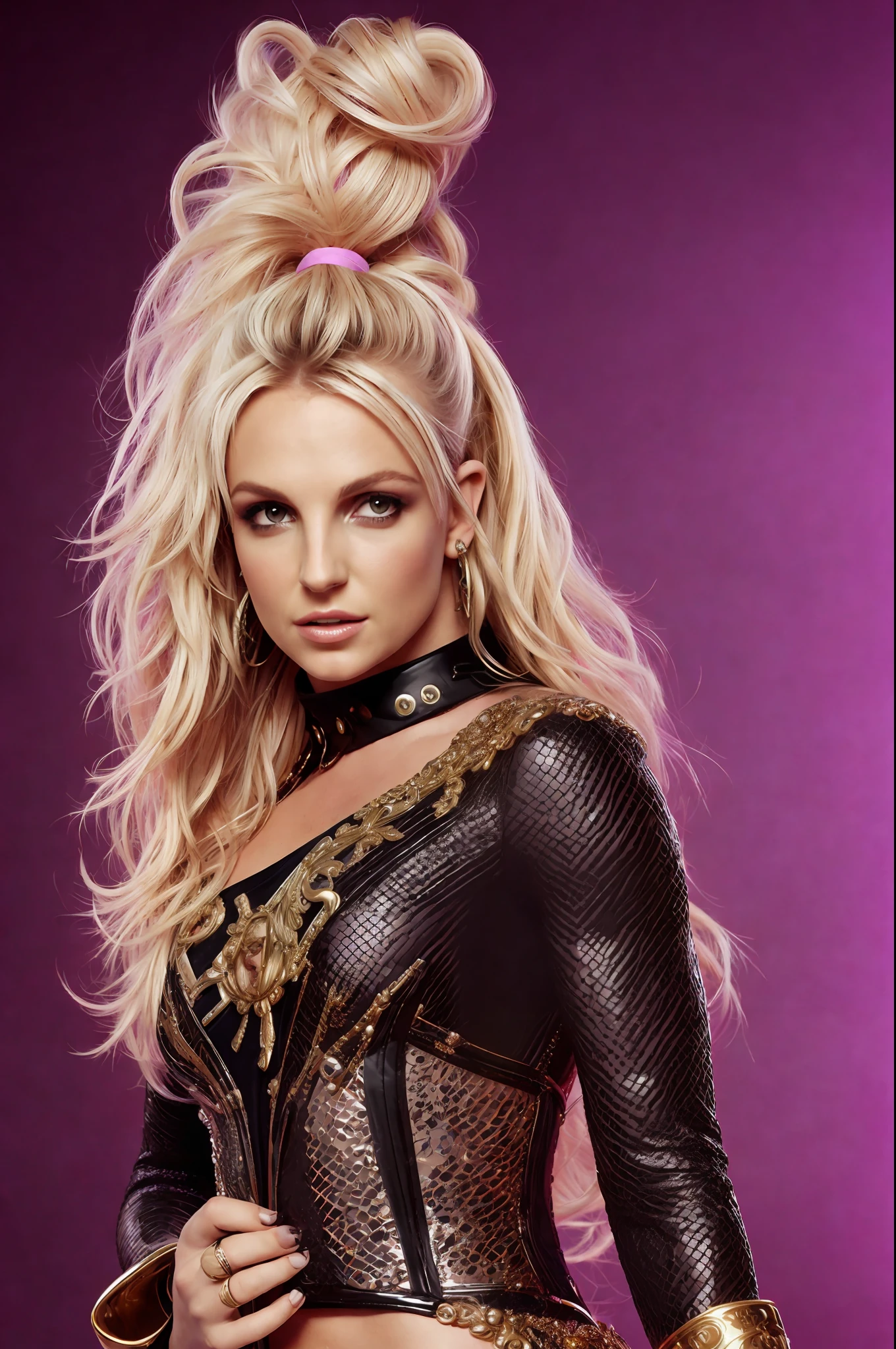 Photo BRITNEY SPEARS , 4K texture, high quality, beautiful hairstyle, original album cover, VERSACE outfit , 8k image, high image quality, night