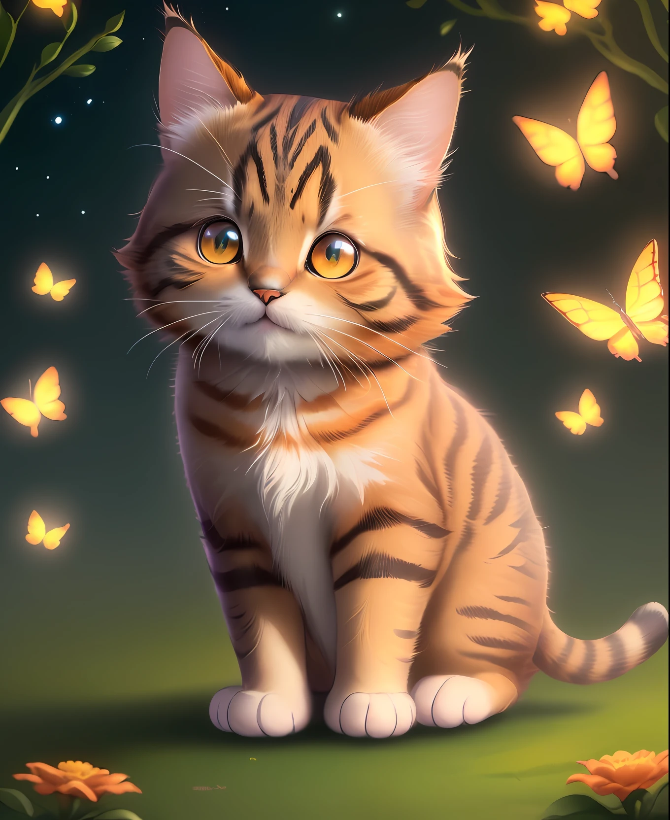 2.5),(Prompt B:1.5),(Prompt C:1.2)
Prompt A:
(extremely detailed CG unity 8k wallpaper, masterpiece, best quality, ultra-detailed),
(best illumination, best shadow, an extremely delicate and beautiful),
floating,
(dynamic angle, wide shot, high resolution),
(null:0.8|1cat)
Prompt B:
(colorful, cute, adorable, furry),(best illumination, best shadow),
(alone),(cat:1.2),(tabby, orange cat, black paws, big eyes)
Prompt C:
(vivid, animated, children's book-style),(best illumination, best shadow),
(dreamy, imaginative, whimsical),
(one cat, surrounded by butterflies, holding a flower, looking up at a bird),(bright and lively colors)