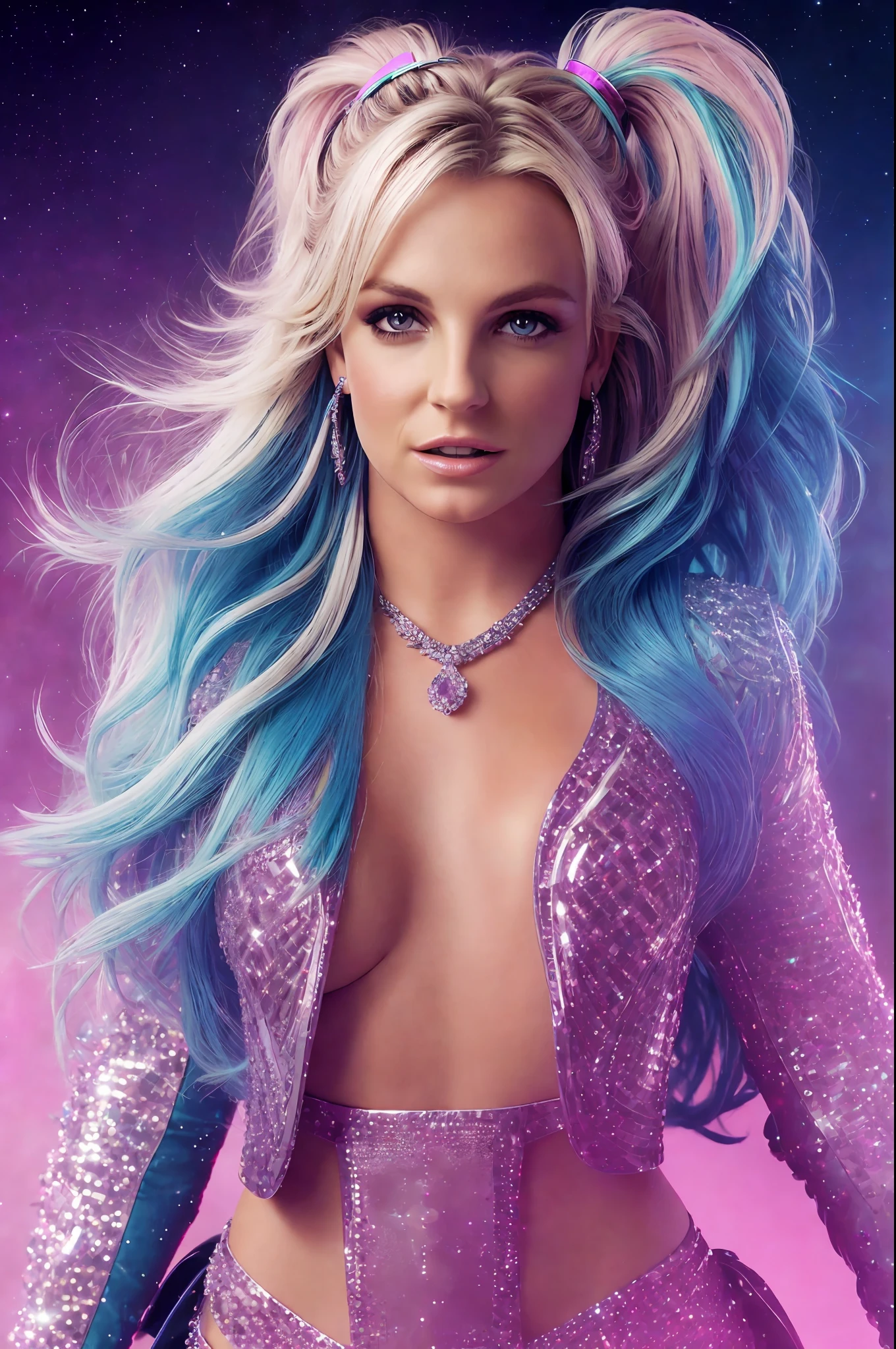 BRITNEY SPEARS photo, 4K texture, high quality, gorgeous hairstyle, original album cover, SHOW outfit with gemstones, 8k image, high image quality, at night