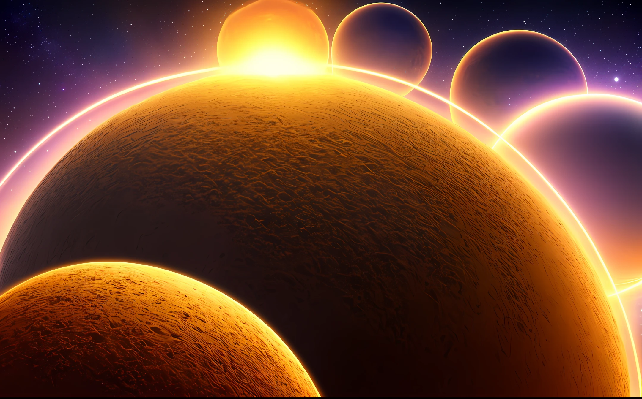 Planet Saturn anthill, glowing stars background, sphere shape, game design, high resolution, fantasy magic 3