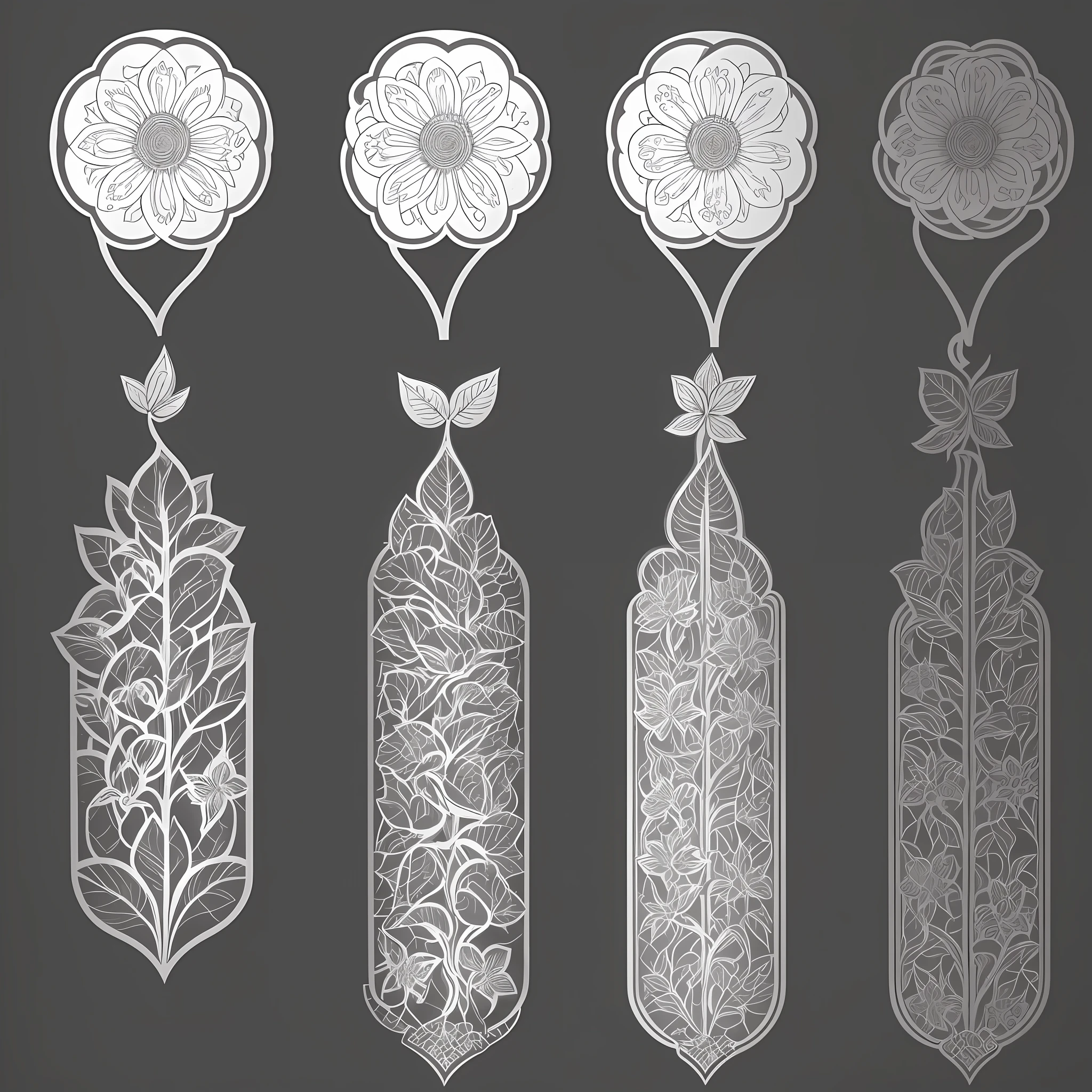 flowers, vines, leaves, vector graphics, clean line art high detail, no background, no shadows, white and black, no gray, monochrome, free lines, character sheet, 8kit clear clean look, 8K