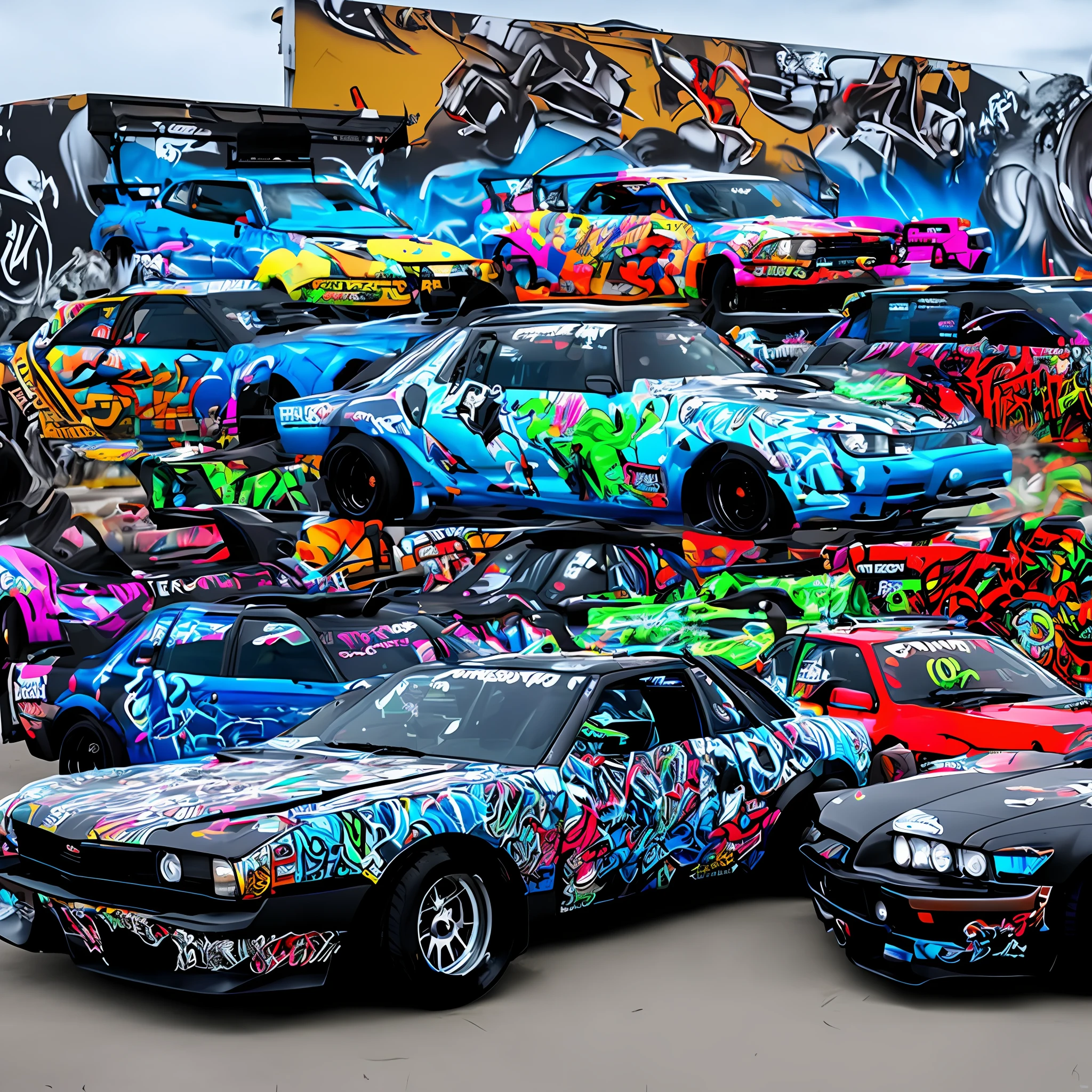 grafitty city cars drift nite guns