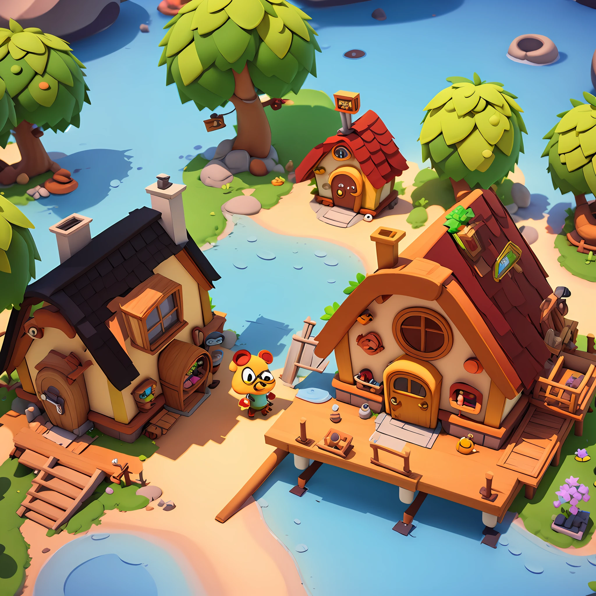 Masterpiece, best quality, cartoon, Pixar style, simple design, mini scene, animal crossing, architecture, 3D, blender