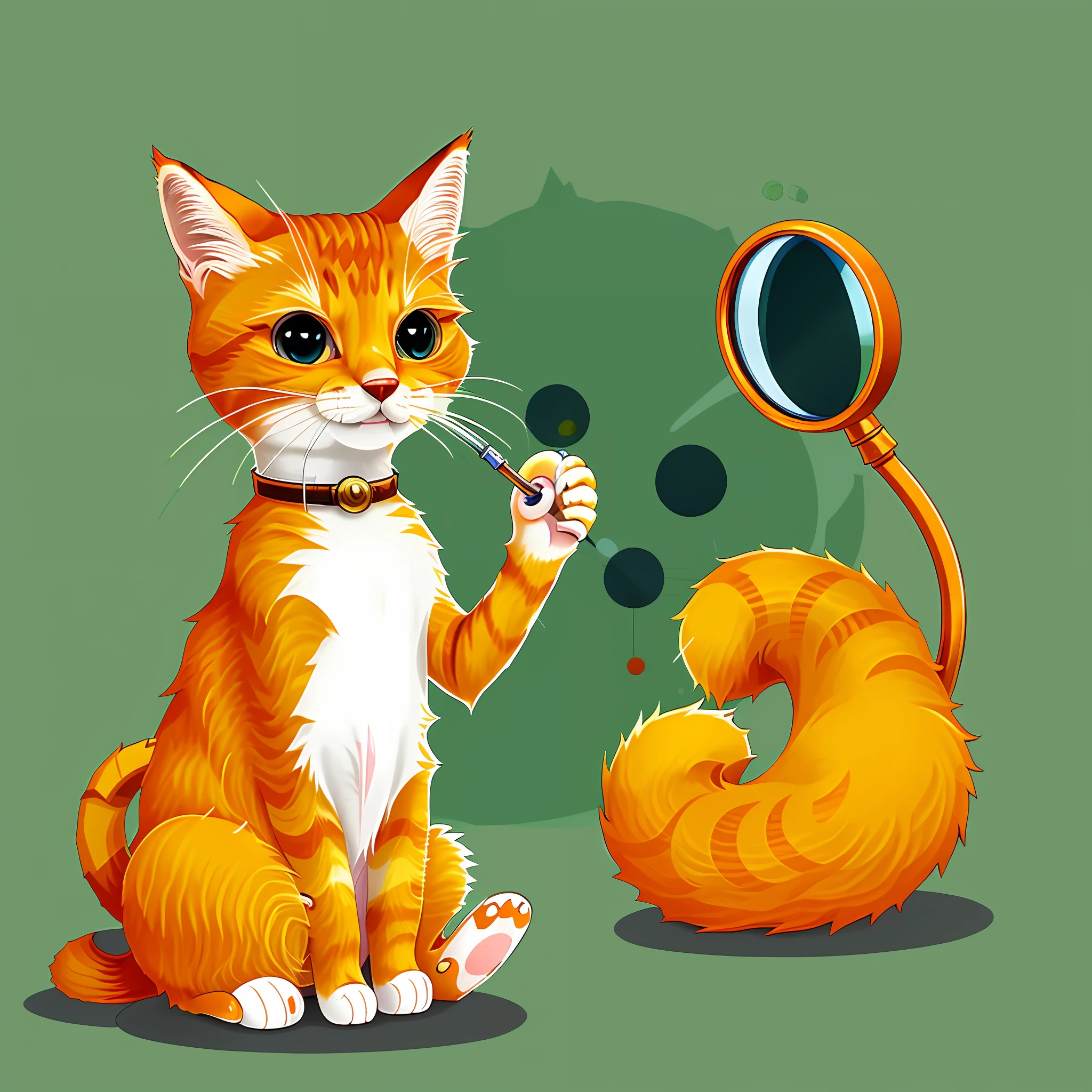 cartoon cat with magnifying glass and a pipe, microscopic cat, fox scientist, cute detailed digital art, mascot illustration, cat design, cute digital art, schrodinger's cat, liquid cat, fluffy cat t - shirt design, orange cat, the cat is orange, full color digital illustration, anthropomorphic cat, cute illustration, schrodinger cat