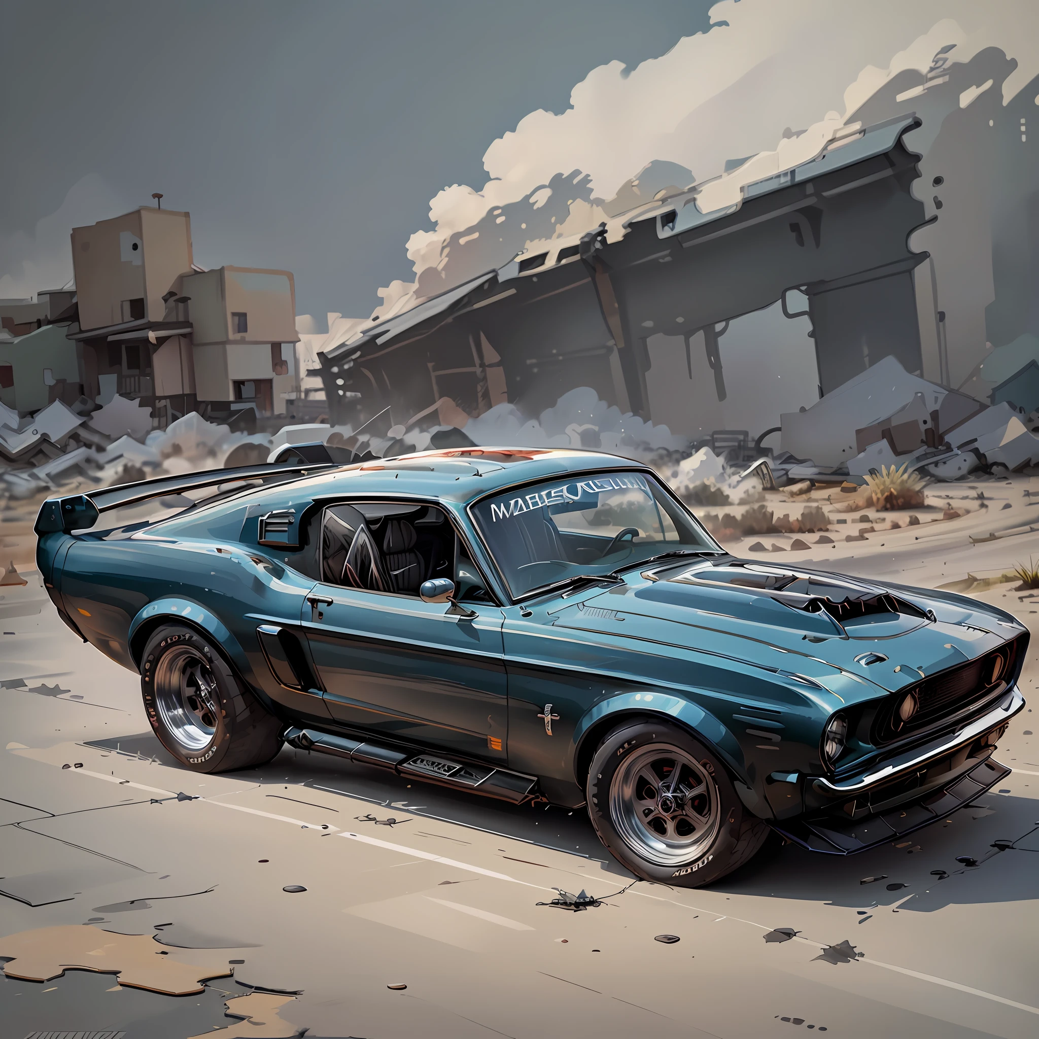 Graphic design, flat design, 1968 Ford Mustang Black Shelby, watercolor splashes, clean highly detailed, photorealistic masterpiece, professional photography, realistic car, abstract watercolor background, isometric, vibrant color vector, sharp focus, volumetric mist, 8k UHD, DSLR, high quality, grain film, Fujifilm XT3