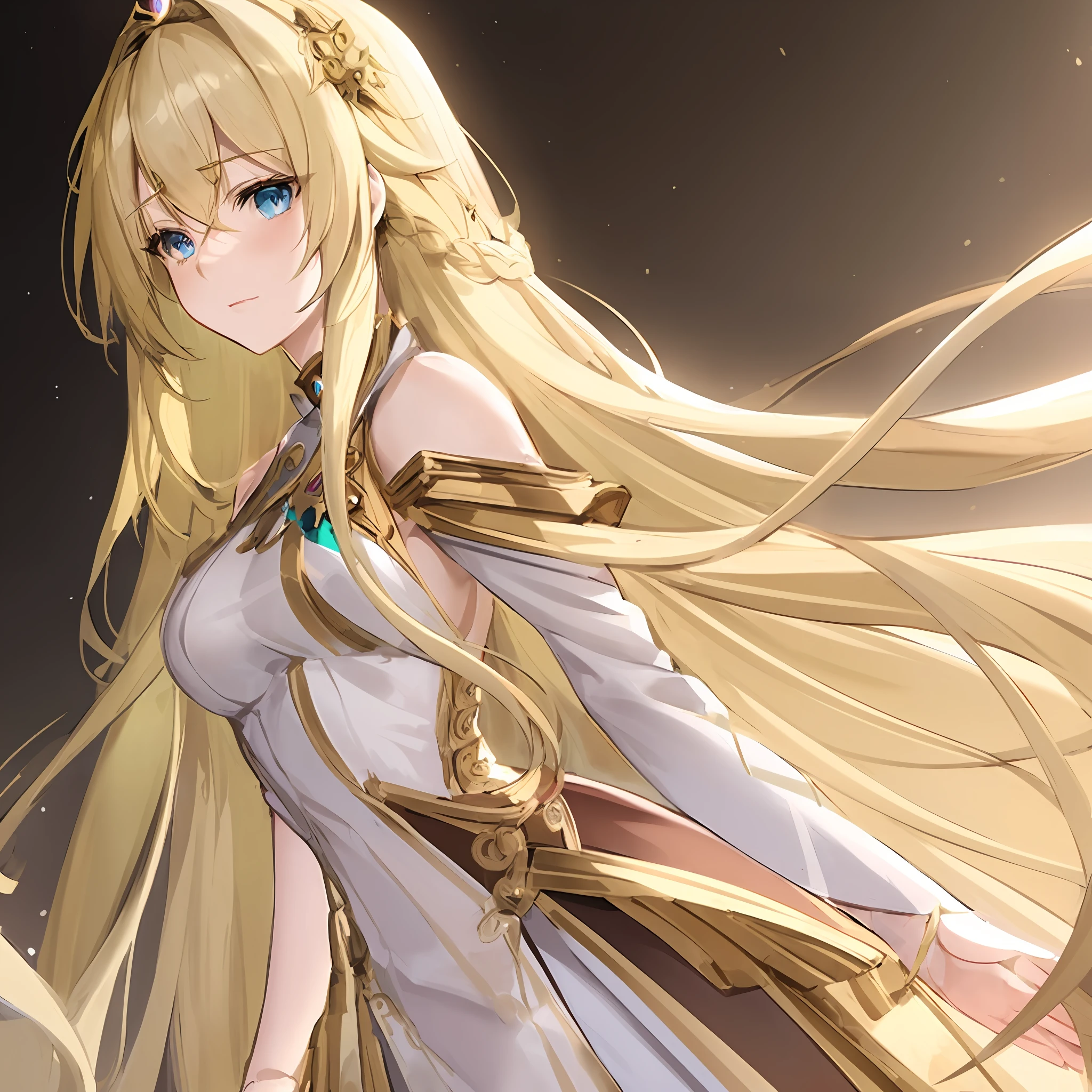 anime girl with long blonde hair and blue eyes in a dress, anime goddess, blonde anime girl with long hair, anime girl with long hair, blonde - haired princess, ((a beautiful fantasy empress)), portrait knights of zodiac girl, goddess of light, cute anime waifu in a nice dress, detailed anime art, high quality anime art, detailed key anime art