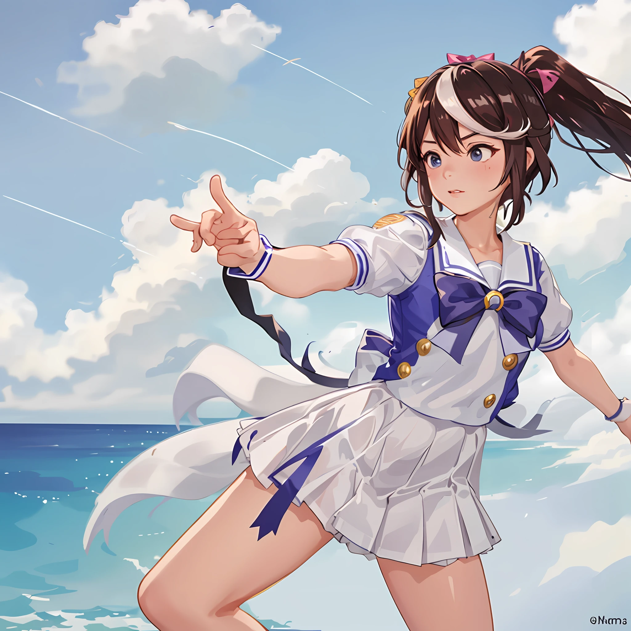 sailor suit, girl, realistic, crazy, , ponytail, fighting pose