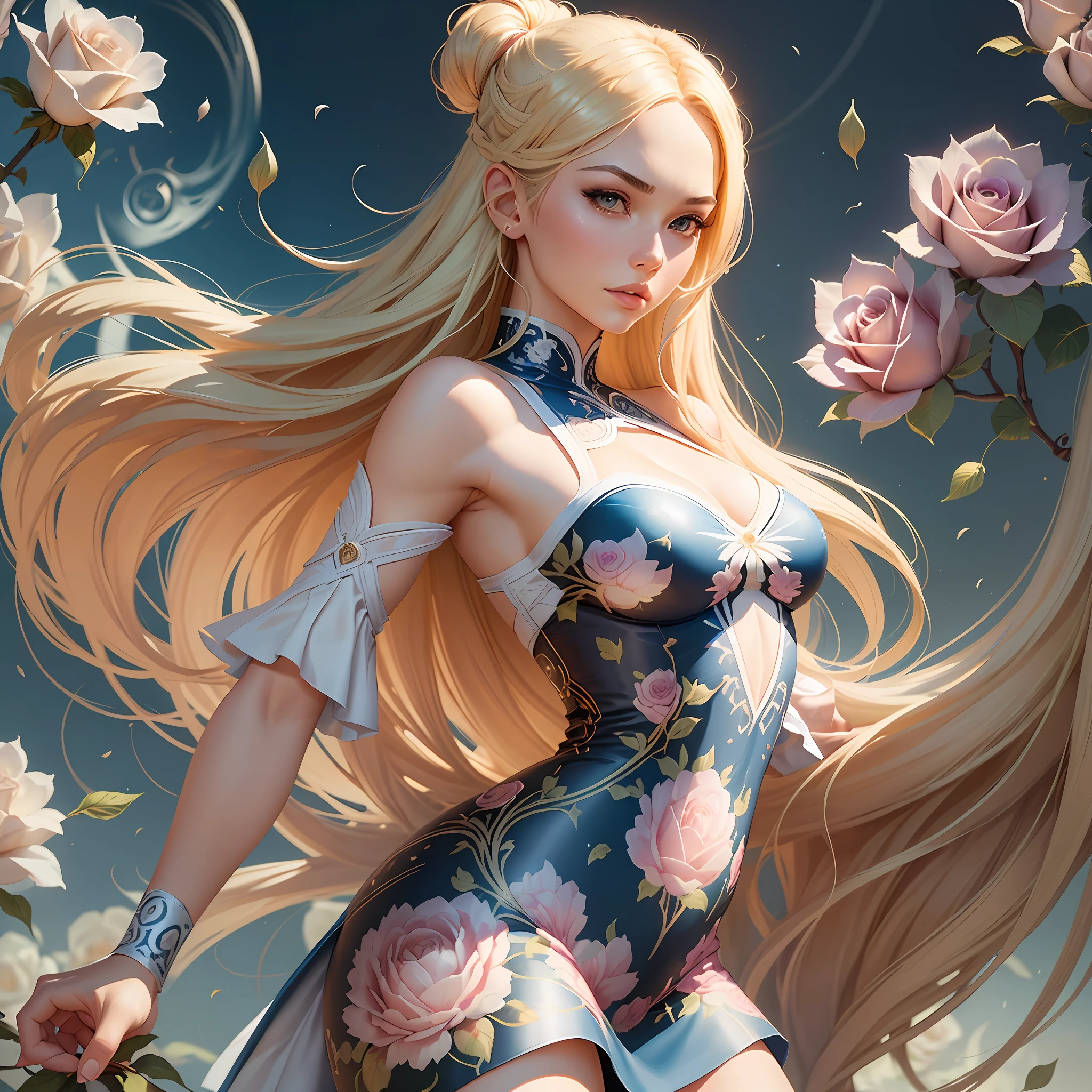 a woman with long blonde hair and a white top is standing in front of roses, artgerm and james jean, style ivan talavera and artgerm, artgerm style, artgerm comic, artgerm detailed, graphic artist artgerm, artgerm and lois van baarle, beautiful comic art, artgerm mucha