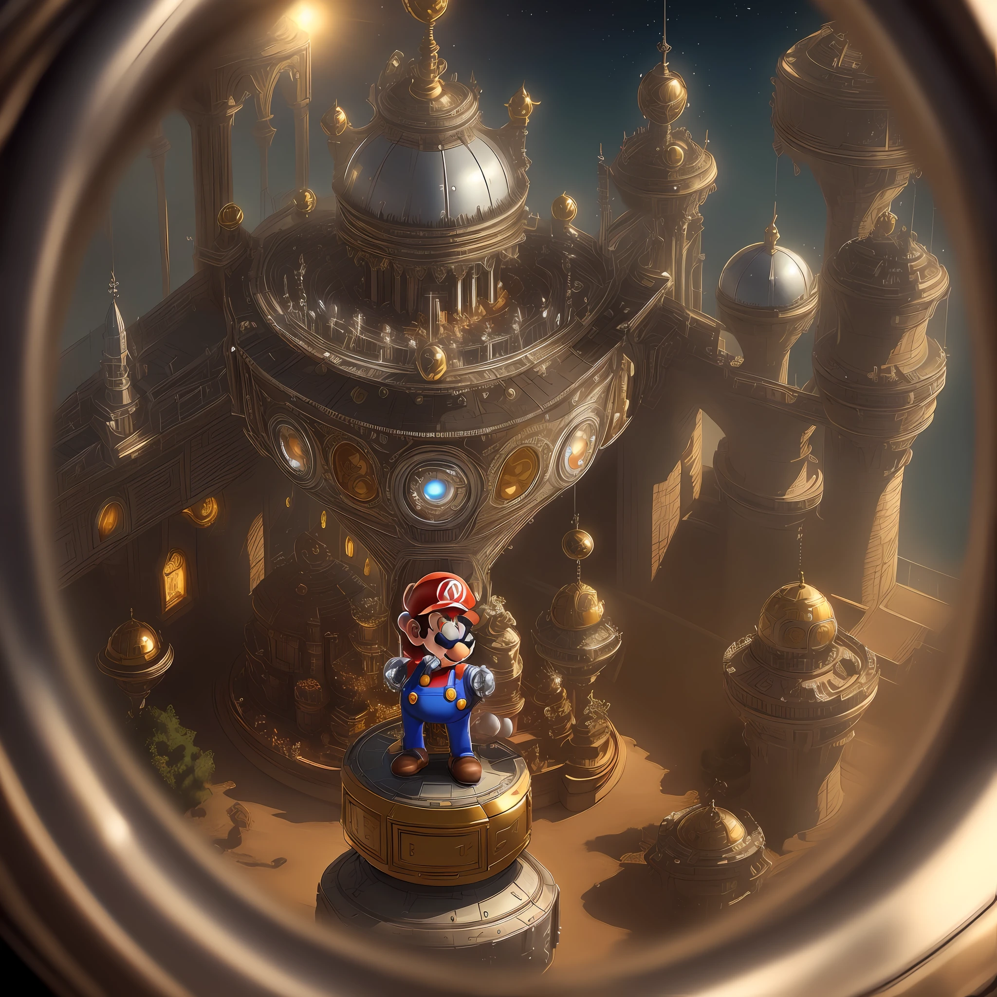 the Mario of the game super mario in metal (cyborg:1.1), (intricate details), hdr, (intricate details, hyperdetailed:1.2), cinematic plane, vignette, centered