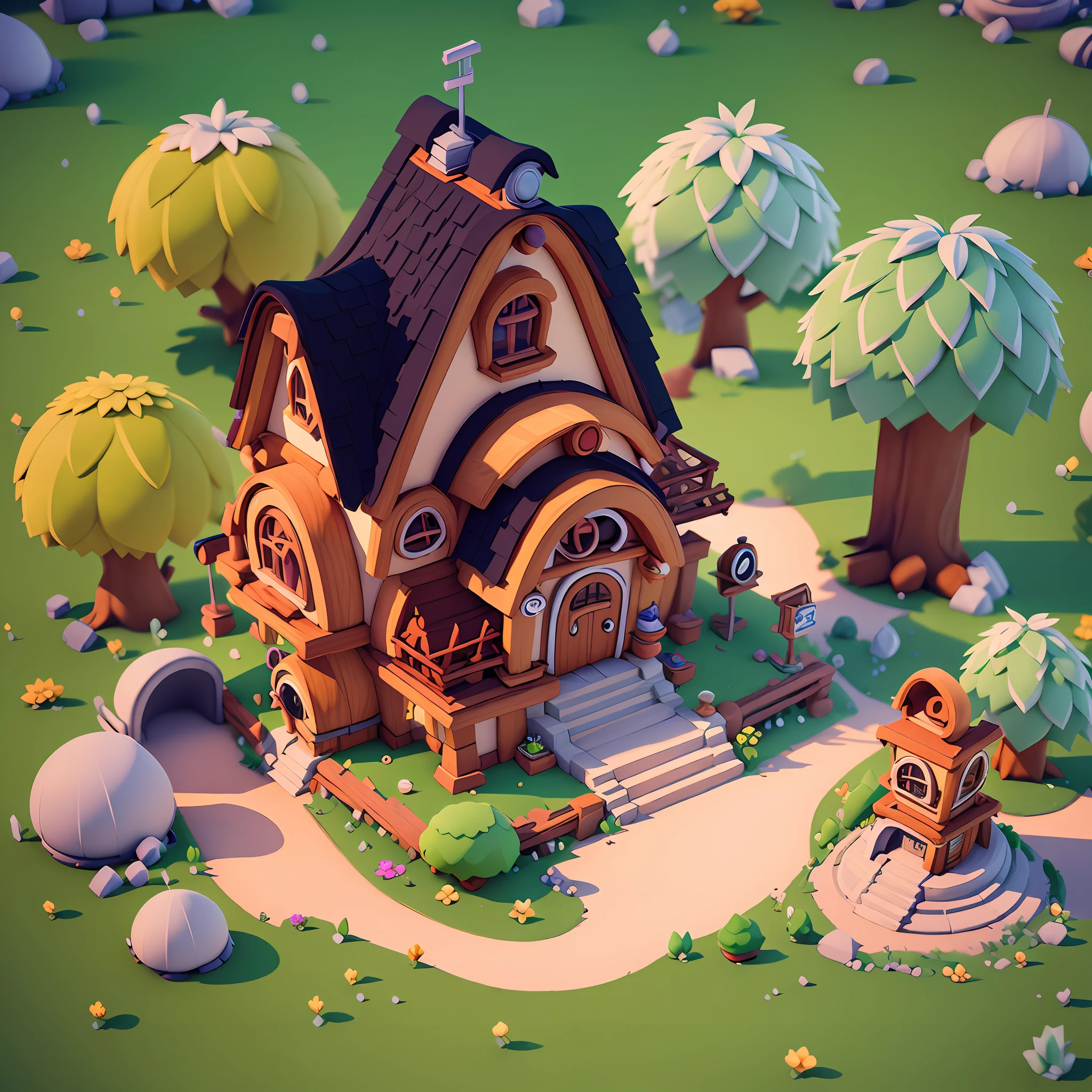 Masterpiece, best quality, cartoon, Pixar style, super simple design, mini scene, animal crossing, architecture, 3D, blender