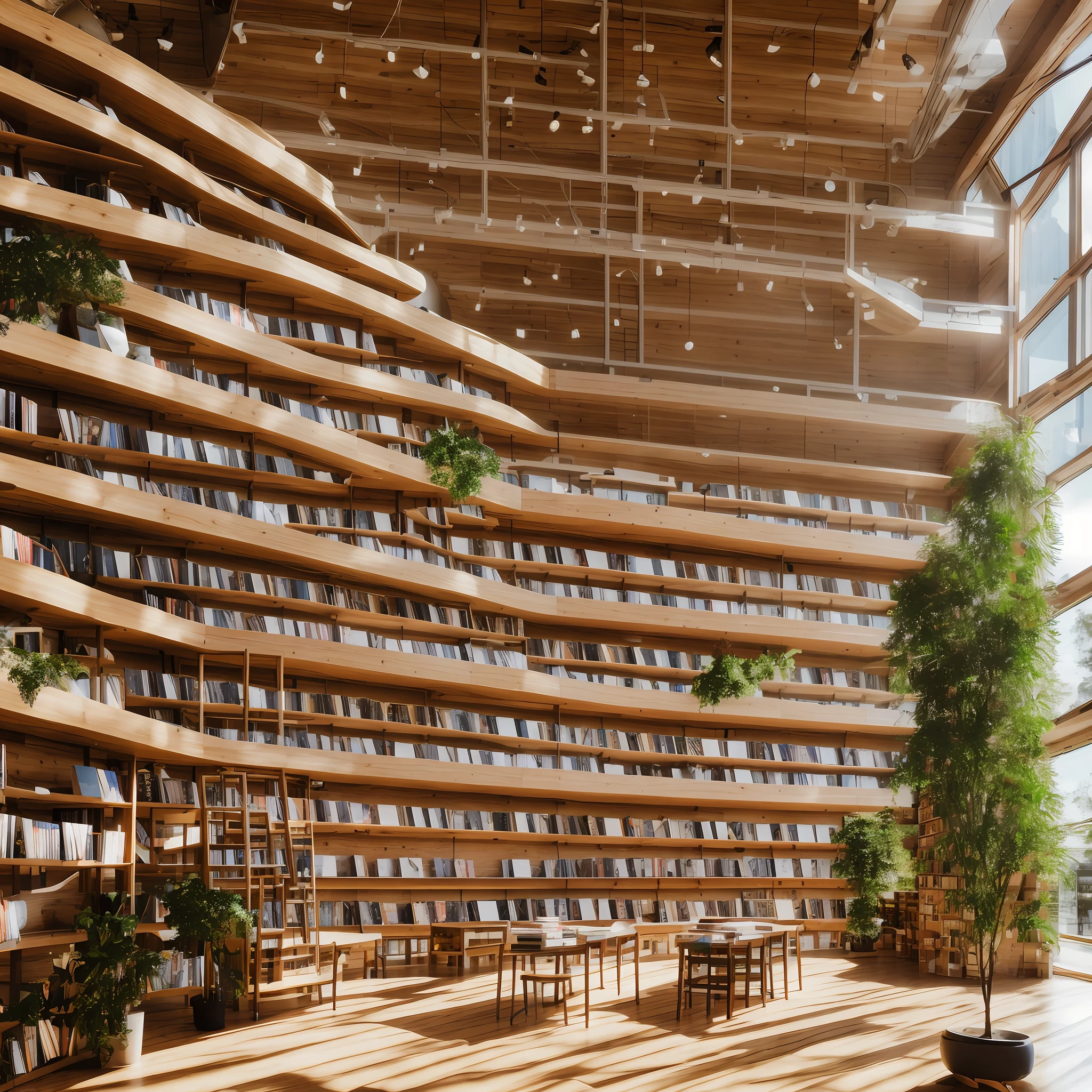 ohwx, bookstore, bright, sunny, library, interior, light wood grain bookshelf, wooden floor, clean ceiling, minimalism, many books, large potted greenery, shop, reality, professional light, 8k, 4k, nikon, sony, original, fujifilm