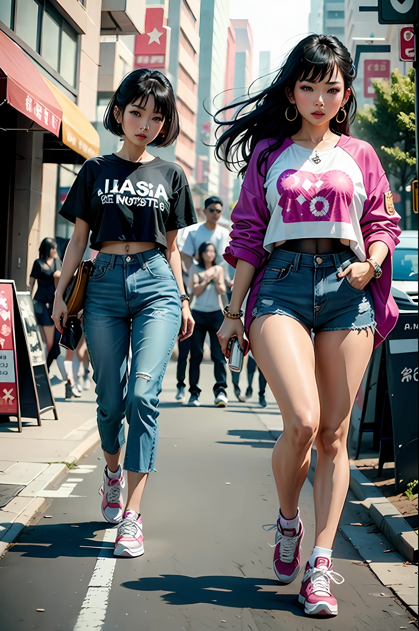 Asian woman 90s pop dance walking ALL star