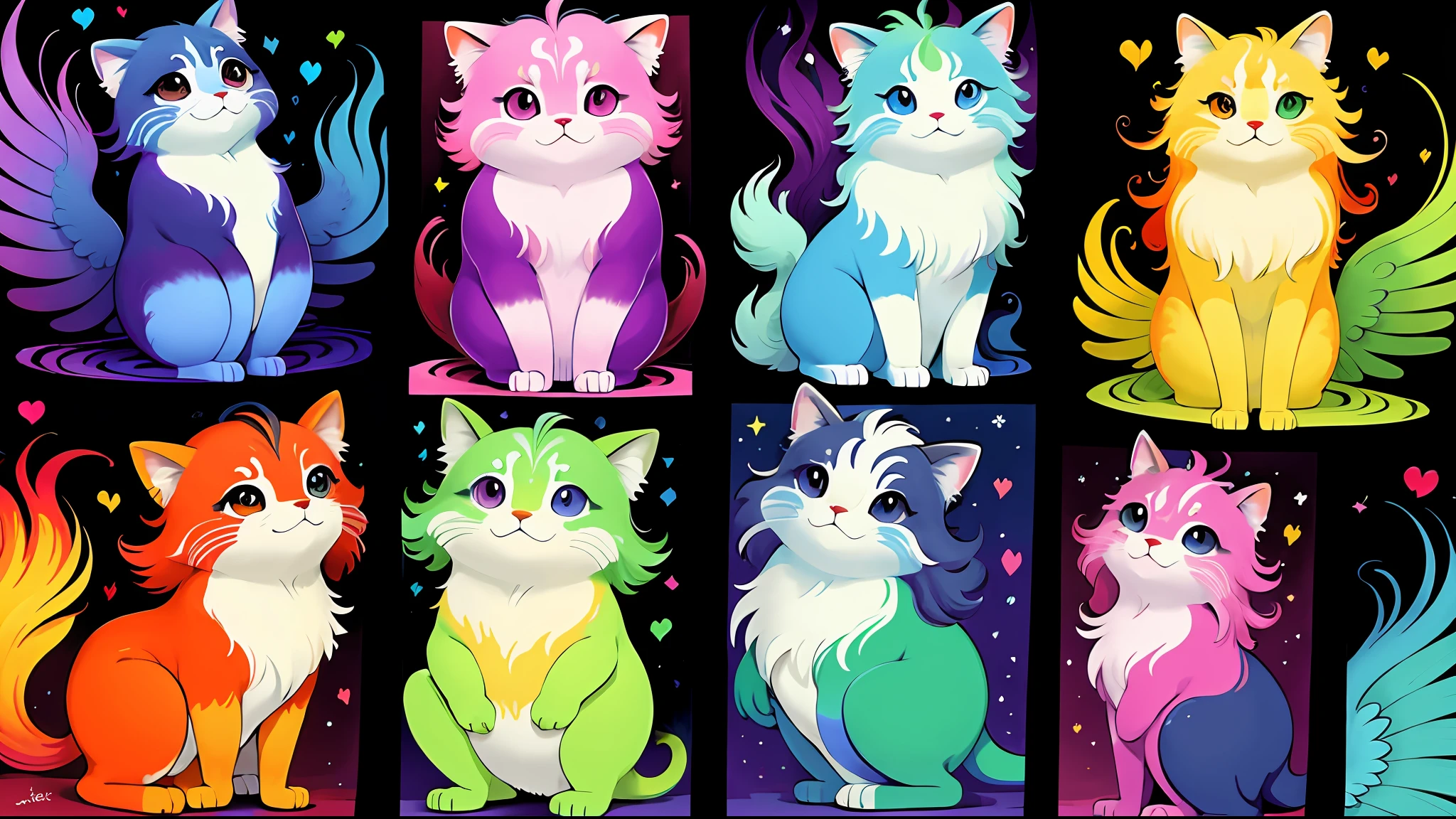 (vibrant colors:1.3), (masterpiece, best_quality:1.3), (illustration), official art, whimsical, a group of various wispy spirit animals in different shapes and sizes,