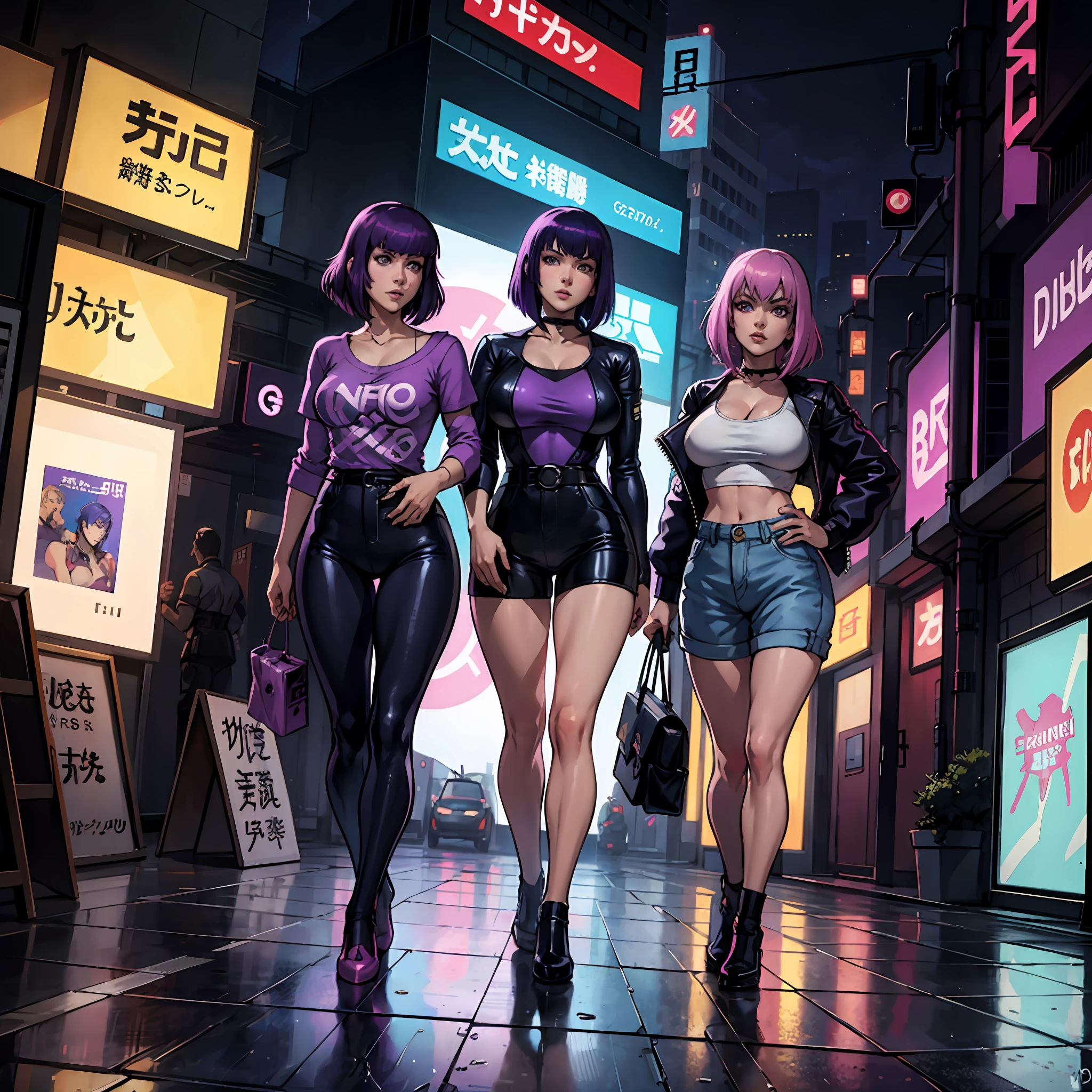 a close up of a woman with purple hair and a blue shirt, gits anime, neo tokyo, gits, in neo tokyo, in the anime ghost in the shell, neo tokyo background, 8 0 s anime vibe, neo-tokyo, neo - tokyo, modern cyberpunk anime, motoko kusanagi, faye valentine from cowboy bebop,sologirl,cowboy shot