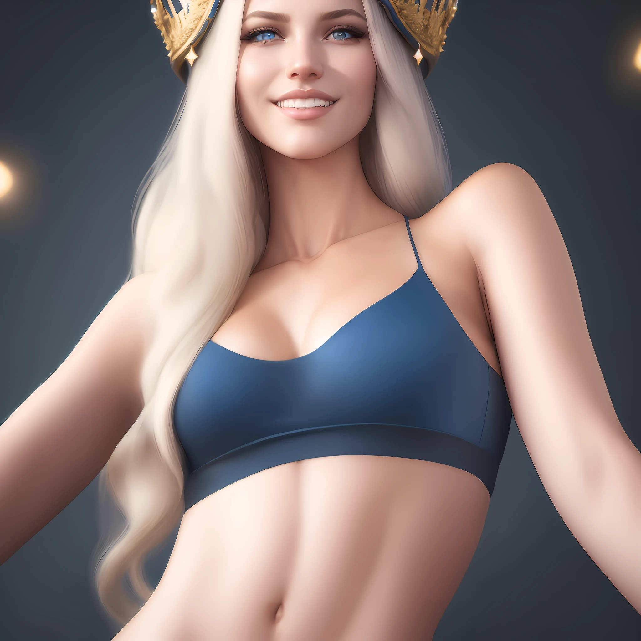 arafed woman in a blue bikini and a gold crown, 3 d render character art 8 k, ig model | artgerm, deviantart artstation cgscosiety, ashe, render of mirabel madrigal, alexandra fomina artstation, artgerm ; 3d unreal engine, goddess. extremely high detail, unreal engine render + a goddess