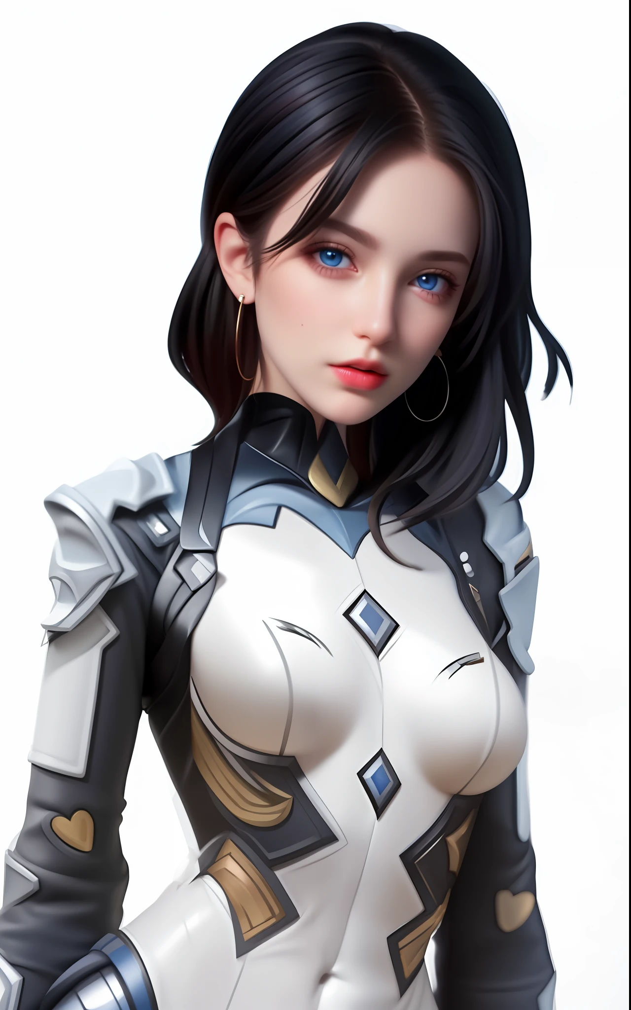 Best Quality, Masterpiece, High Resolution, (8k, RAW Photo, Best Quality, Masterpiece: 1.2), (Realism, Photo Photofidelity: 1.37), Combat Uniform,,Short Hair,Colorful Eyes,Black Hair,Bangs,Blue Eyes,Long Hair,Ribbon Earrings,