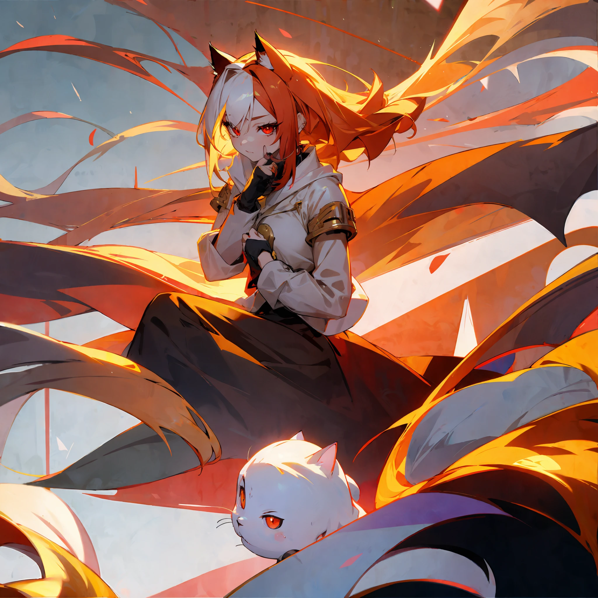Cat girl, demi-human, beautiful, golden hair, red eyes, anime