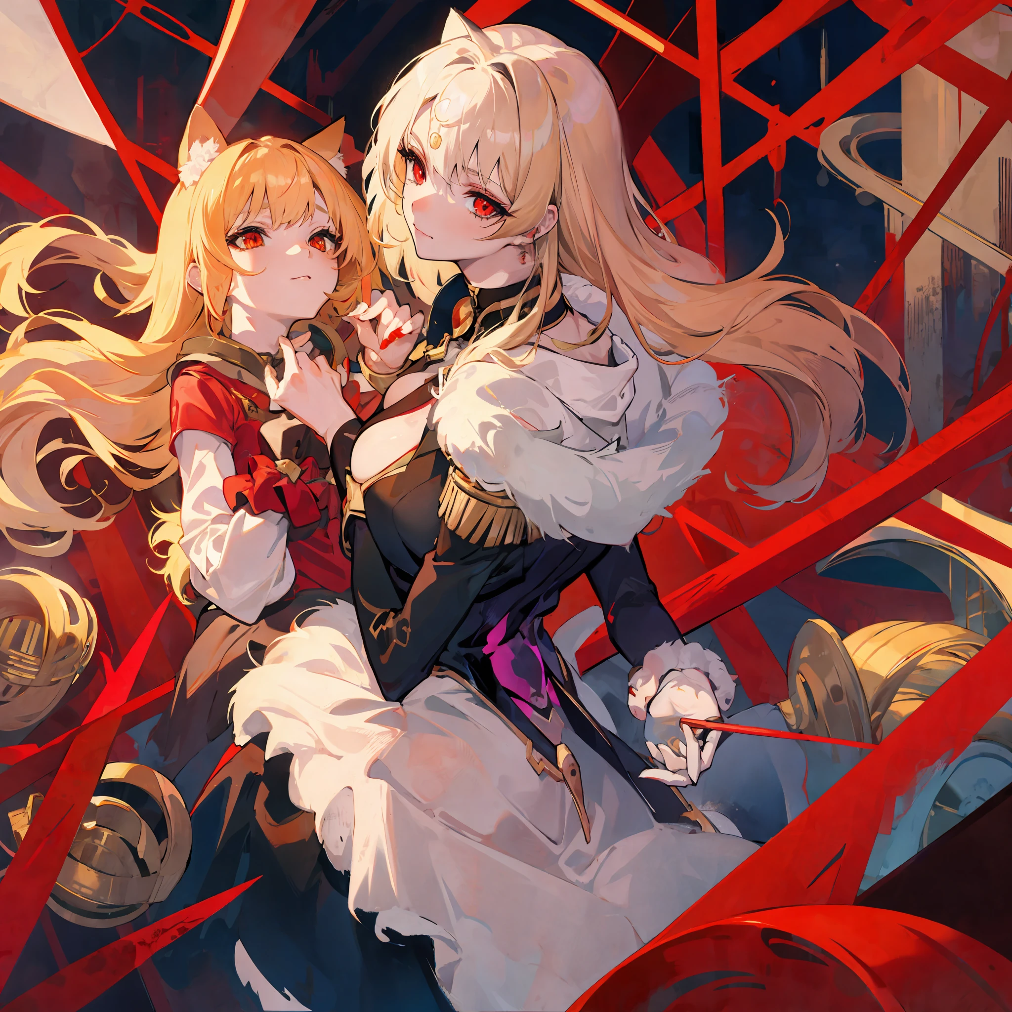 Cat girl, demi-human, beautiful, golden hair, red eyes, anime
