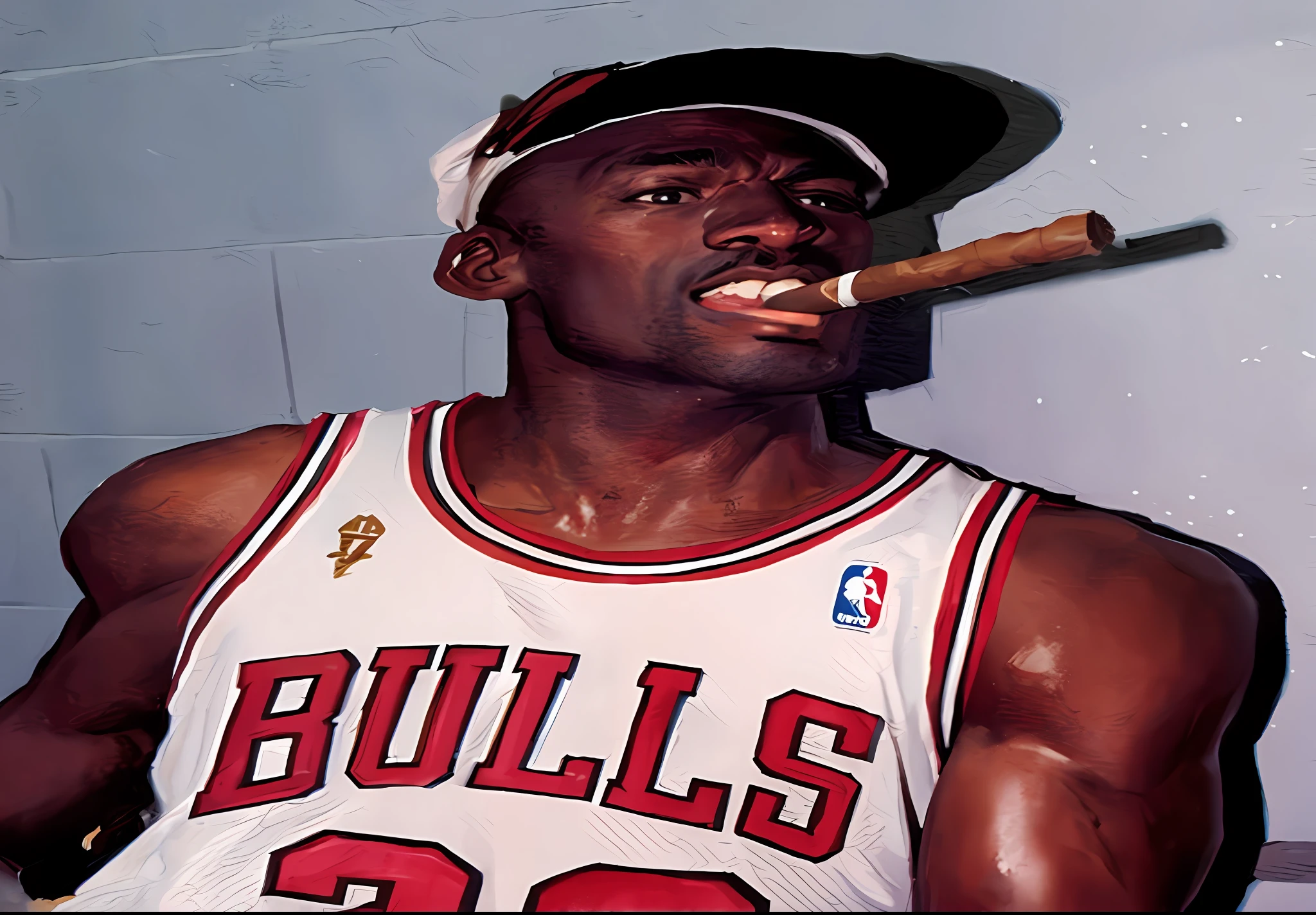 Michael Jordan in a chicago bulls jersey smoking a cigar, michael jordan, wearing nba jersey #23, unreleased, taking a smoke break, jordan, nba, 1 9 9 4, 1995, smoker, canon dslr, anime