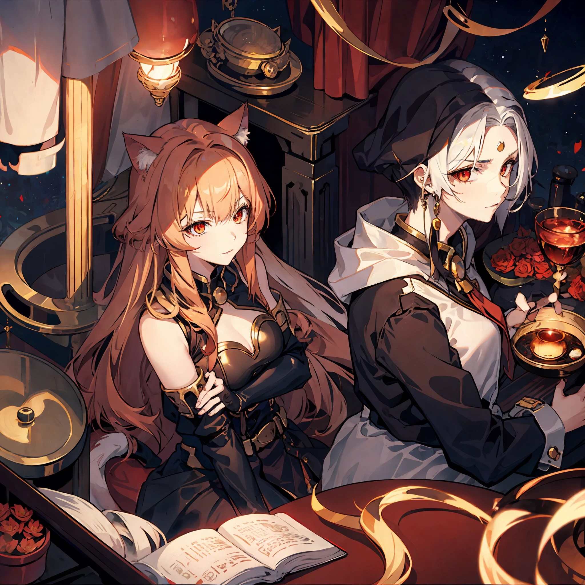 Cat girl, demi-human, beautiful, golden hair, red eyes, anime