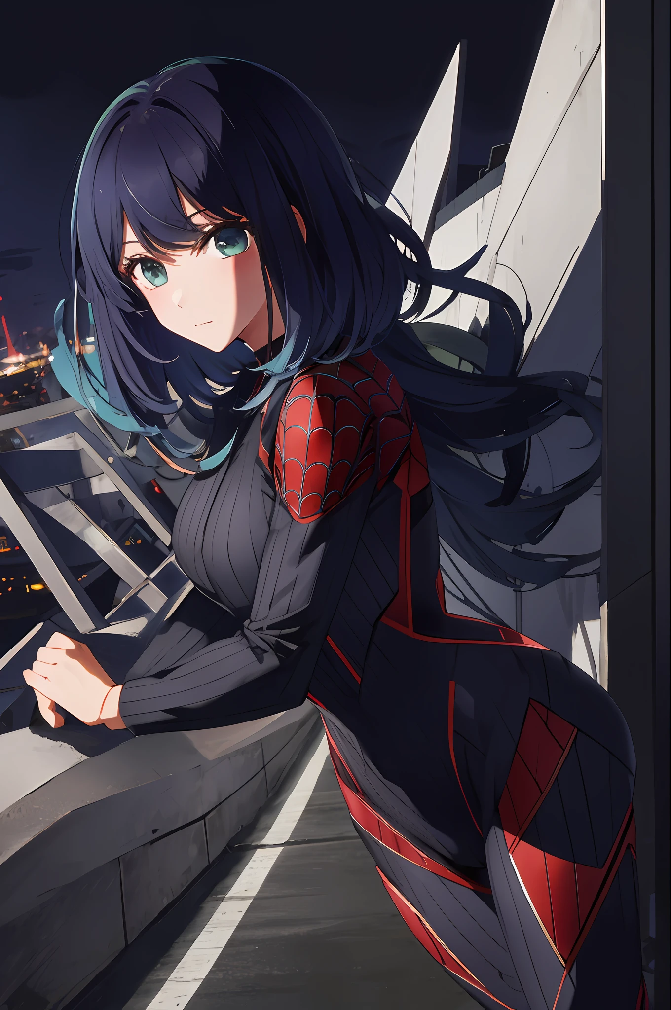 masterpiece, high quality, 8k, beautiful lighting, 1girl, solo, akane, looking at viewer, super hero tight suit ,spider girl outfit