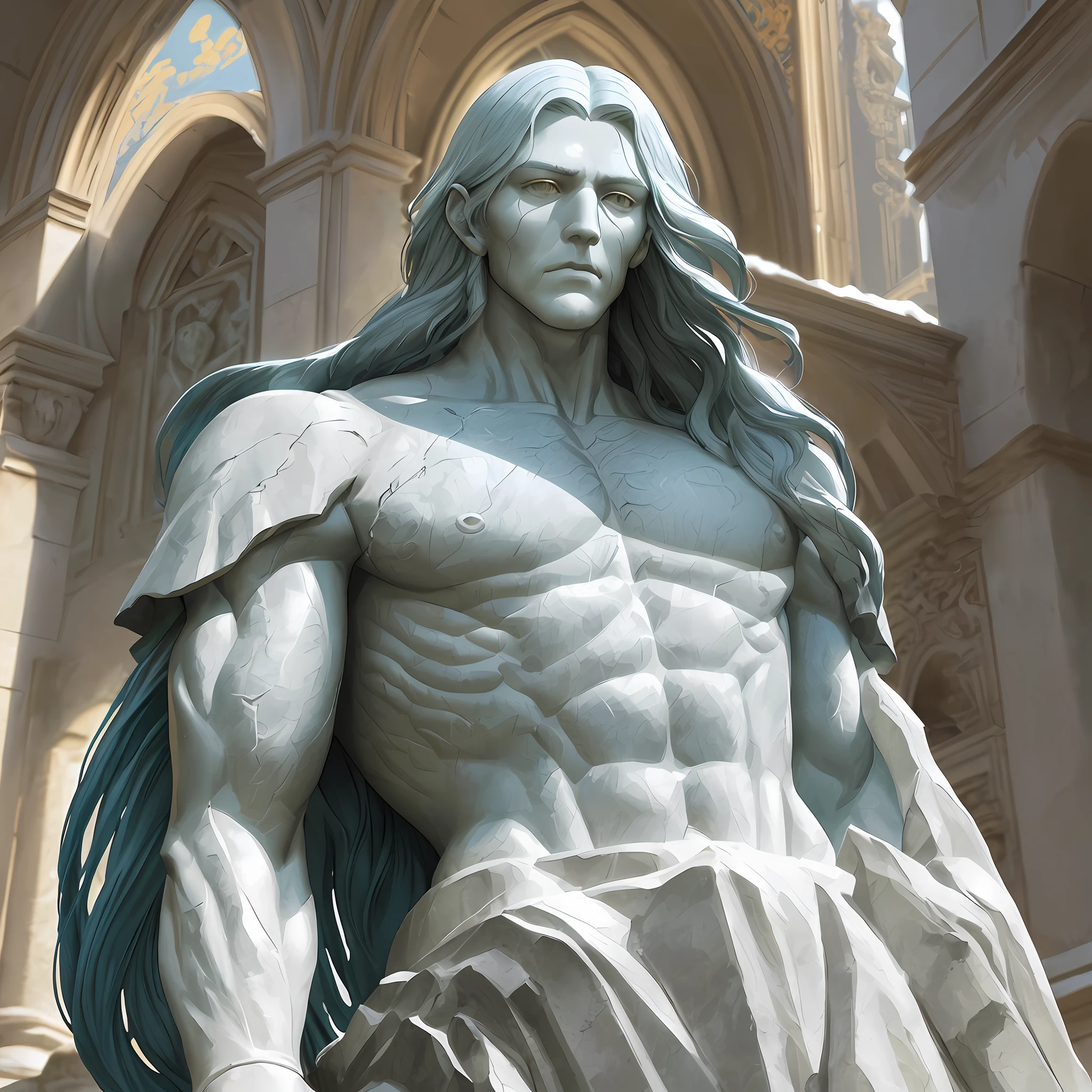 An elaborately colored upper body statue of a man ((made of stone)). Long hair
Epic character elements
By Ilya Kuvshinov, Alessio Albi, Nina Masic,
Sharp Focus, Natural Light, Subsurface Scattering, F2, 35mm, Film Granules