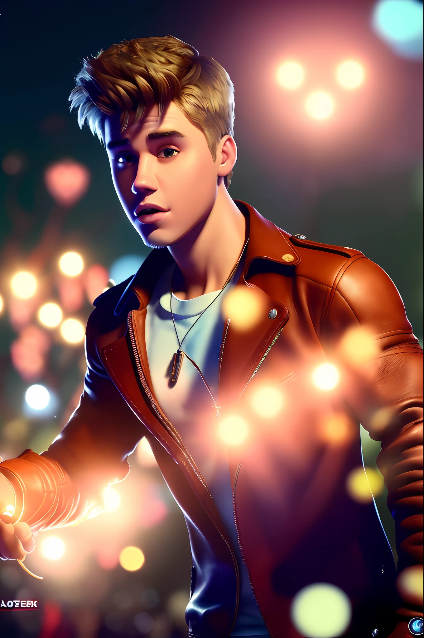 Justin Bieber, (masterpiece:1.2) (bokeh) (best quality) (detailed leather) (detailed texture) (8k) (high poly) (claymation) (cinematic lighting) (sharp focus)