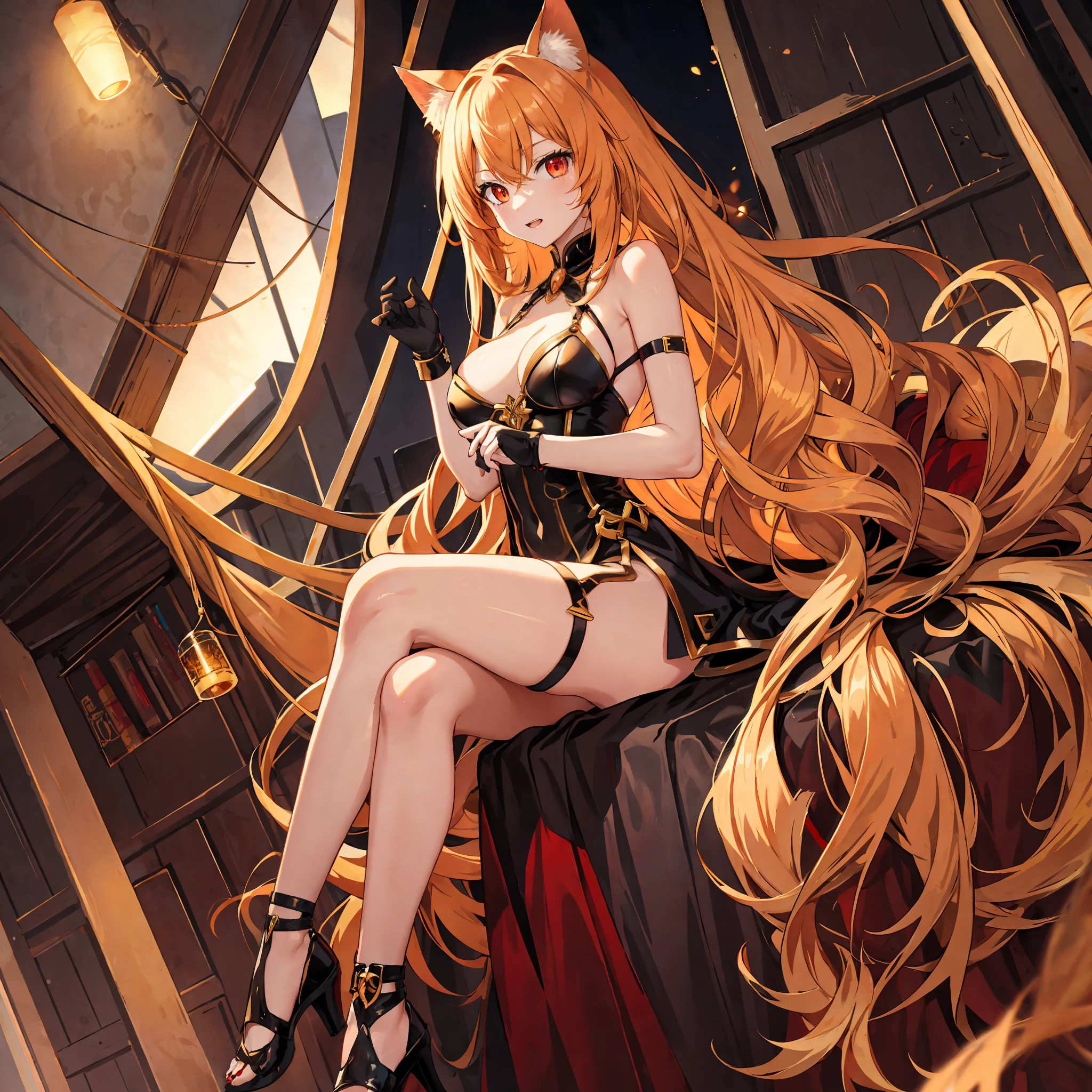 Cat girl, demi-human, beautiful, golden hair, red eyes, anime