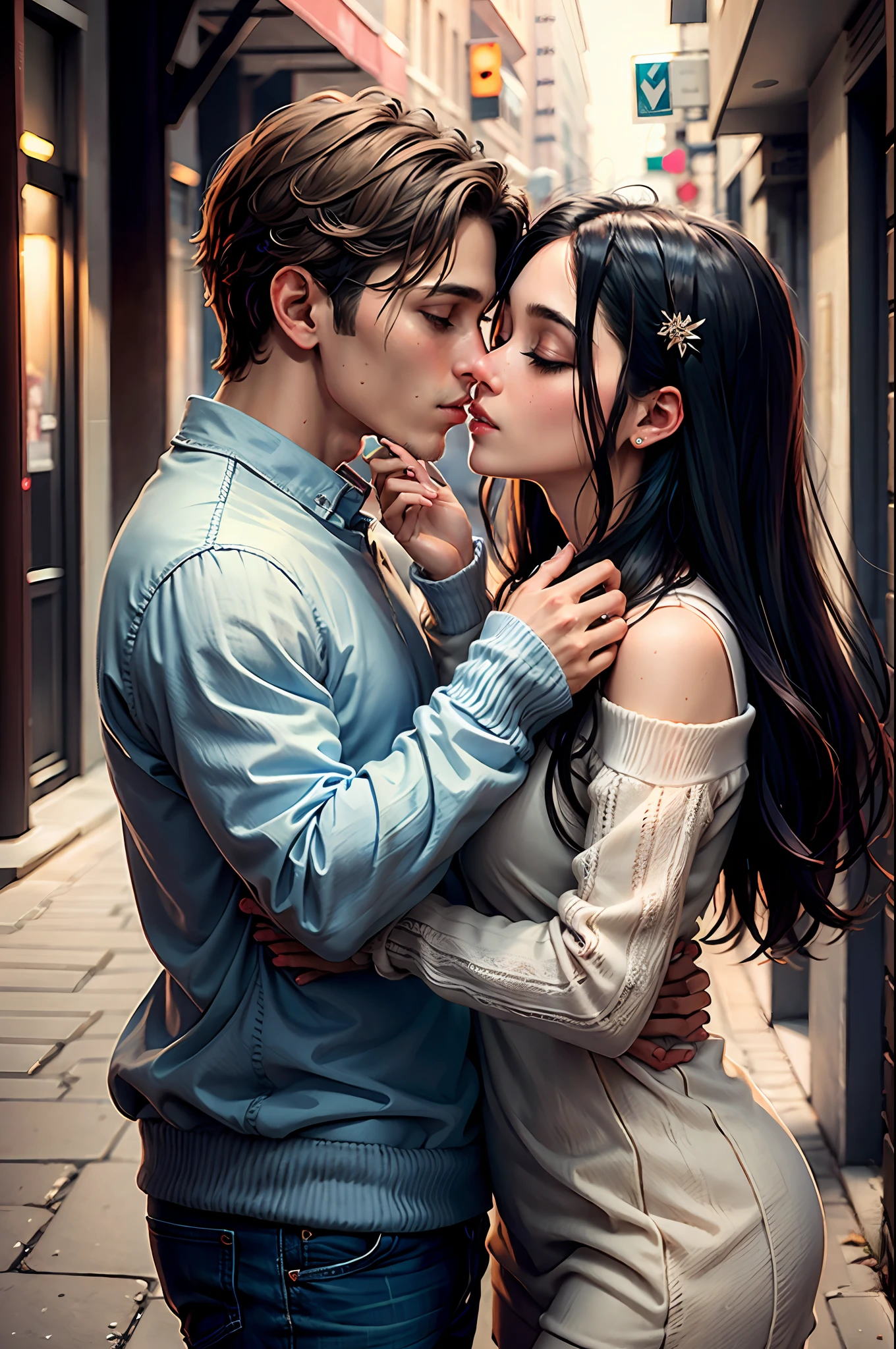 Romantic couple kissing
