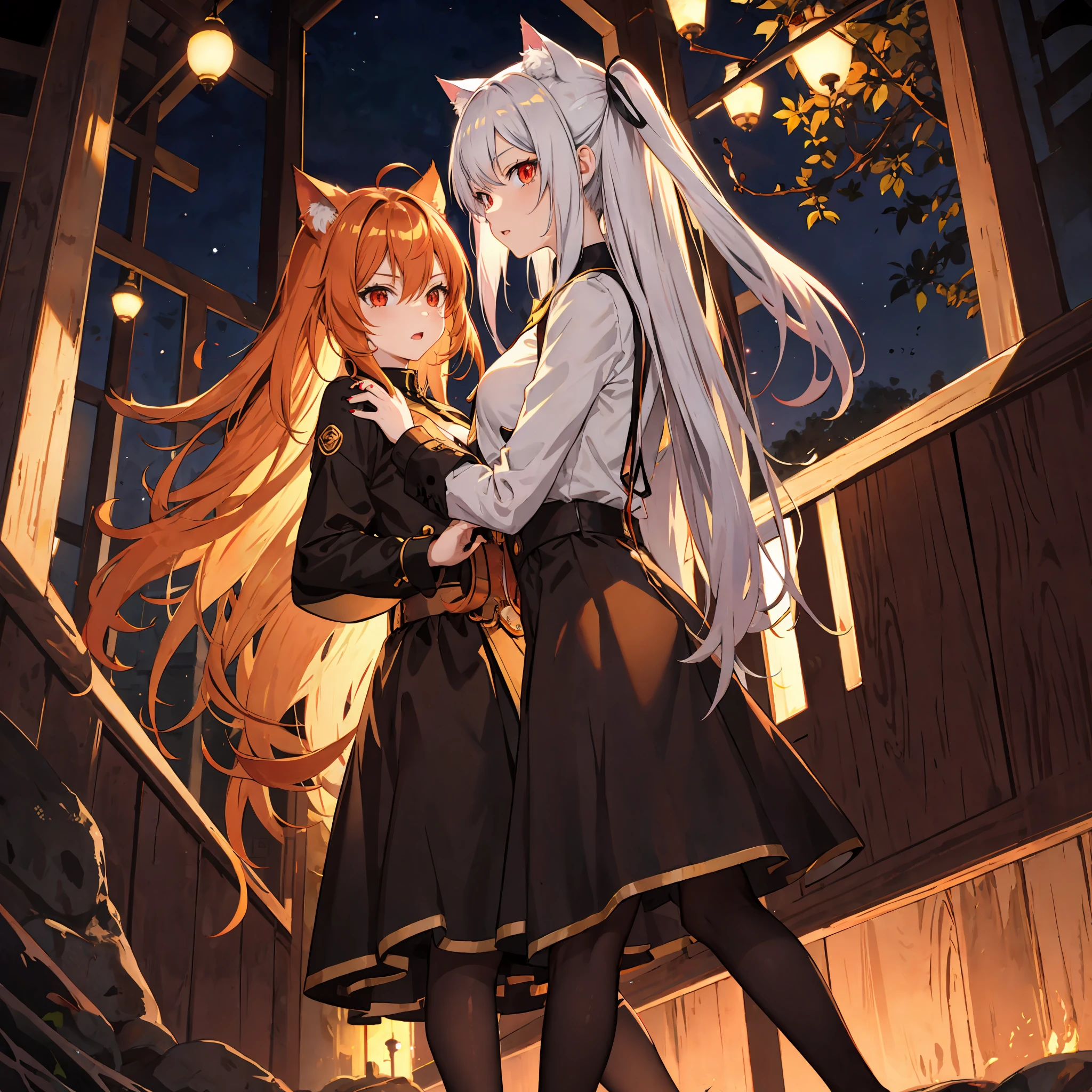 Cat girl, demi-human, beautiful, golden hair, red eyes, anime, light spot