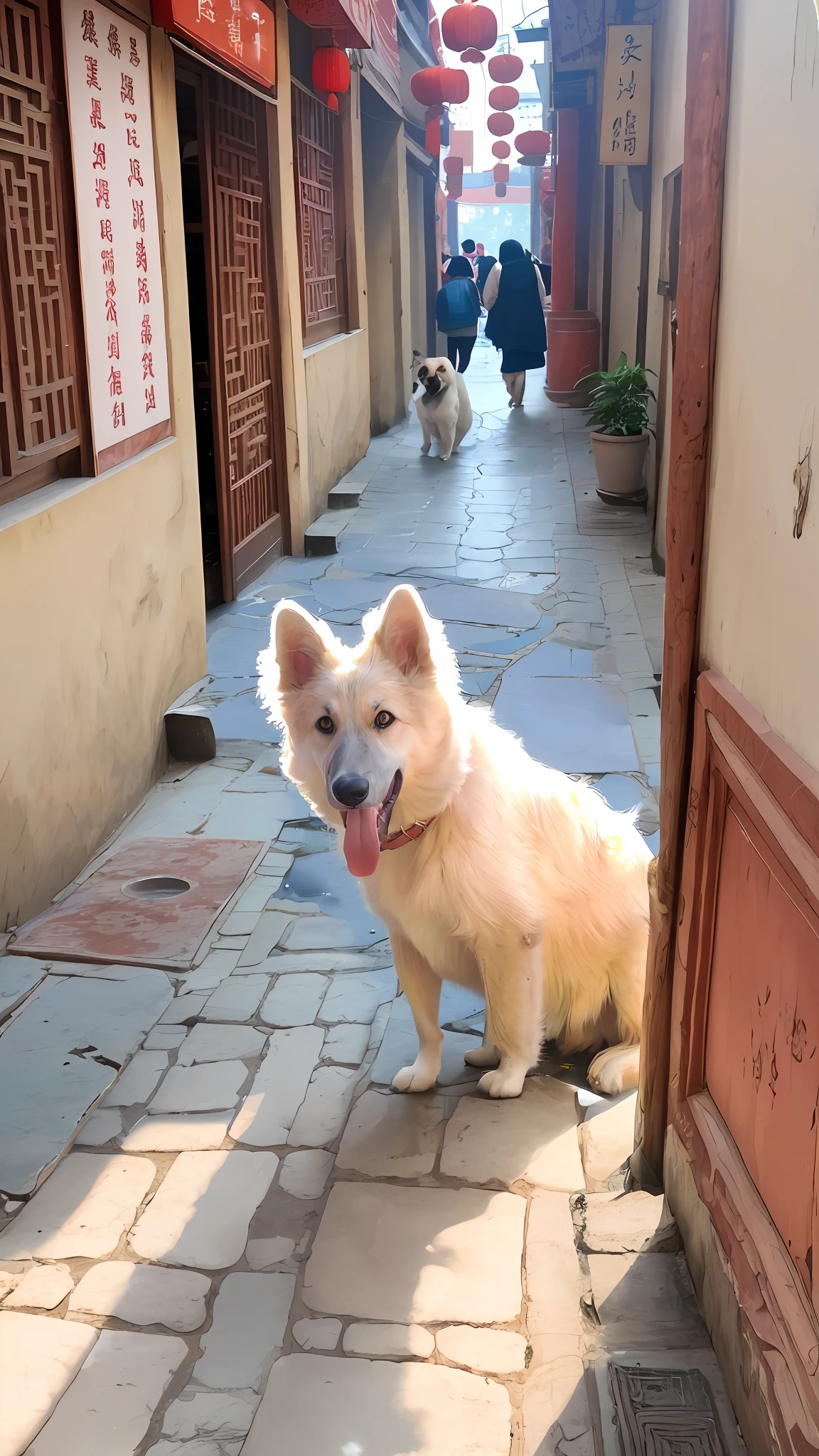 A beautiful dog in a Chinese city