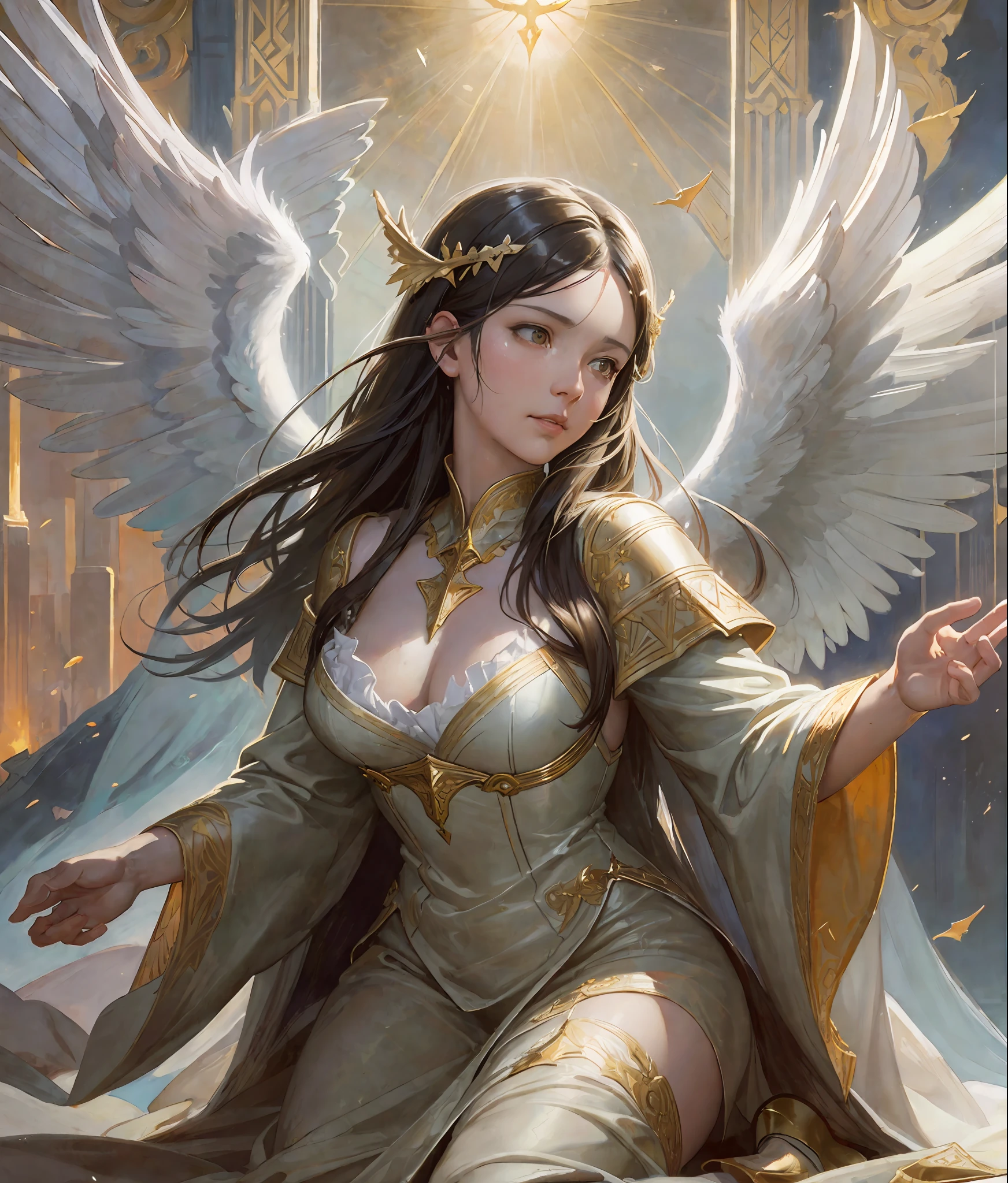 Various (((angels falling from the sky))) shining like a fire, biblical, gospel, digital painting, oil watercolor painting, painted, by Jeremy Lipking, by Antonio J. Manzanedo, Alphonse Mucha, Fuller Graves, Bartolome Esteban Murillo, J.C. Leyendecker, Craig Mullins, Peter Paul Rubens Detailed painting, CGSetivity, ArtStation HD, High Detail, Photorealism, Concept Art, ArtStation HD, official art, trend in artstation, 8k