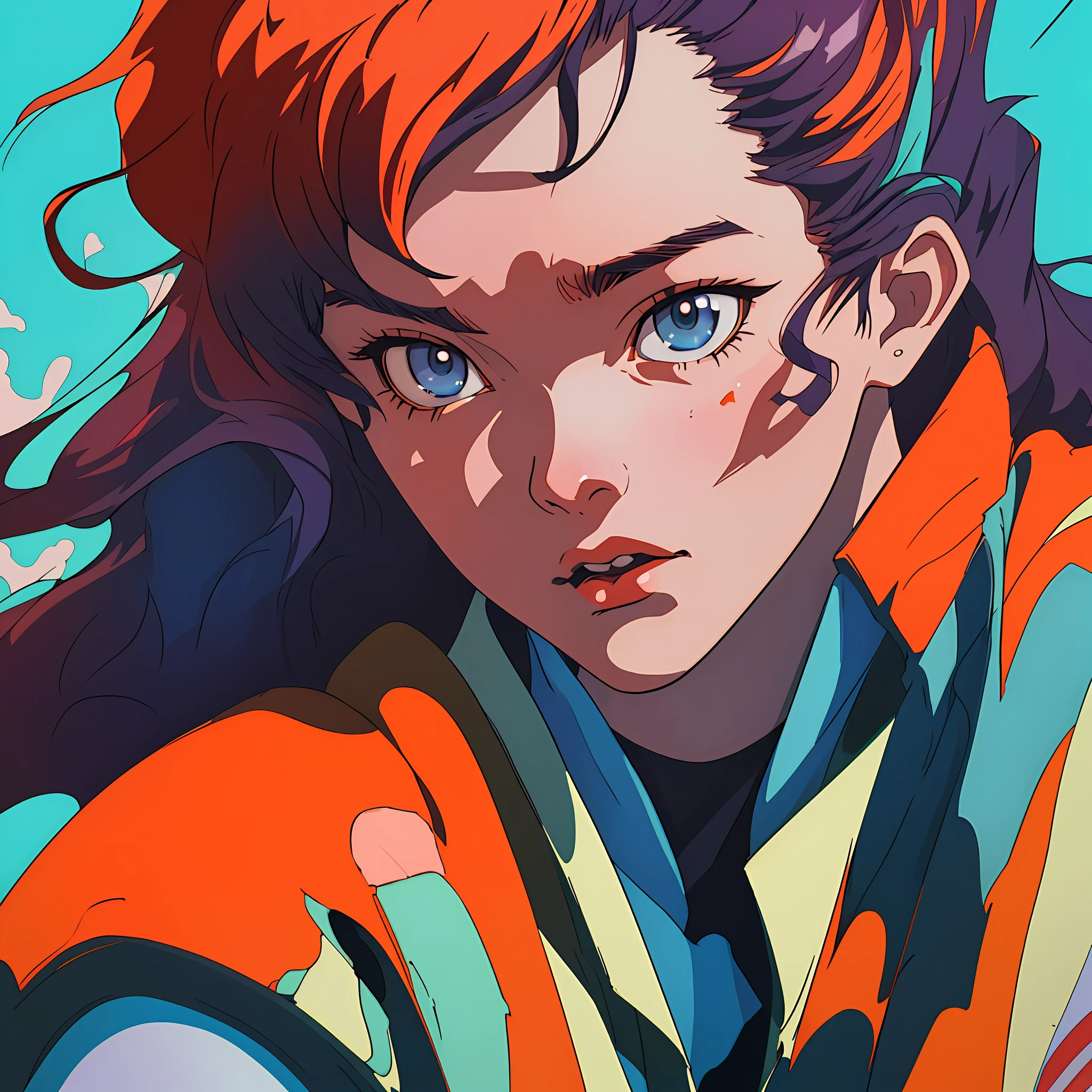 "Soft light, folklore portrait, inspired by evangelion anime, depicted by James Jean, Katsuhiro otomo and Erik Jones, presents complex oil painting style and highly detailed illustrations, sharp facial features, retro manga and anime 1990s feel, 8k Ultra HD, HDR, (Masterpiece: 1.5), (Best quality: 1.5)"