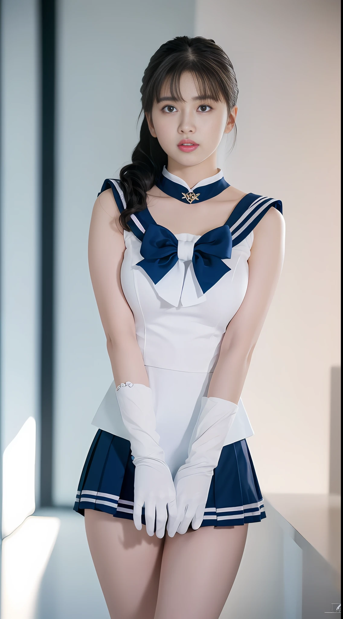 (Extreme Detail CG Unity 8K wallpaper, masterpiece, highest quality), (exquisite lighting and shadow, highly dramatic picture, cinematic lens effect), (Sailor Moon: 1.1), Double tail, Blue eyes, Big breasts, white gloves, Miniskirt, Dynamic pose), (Excellent detail, excellent lighting, wide angle), (excellent rendering, enough to stand out in its class),