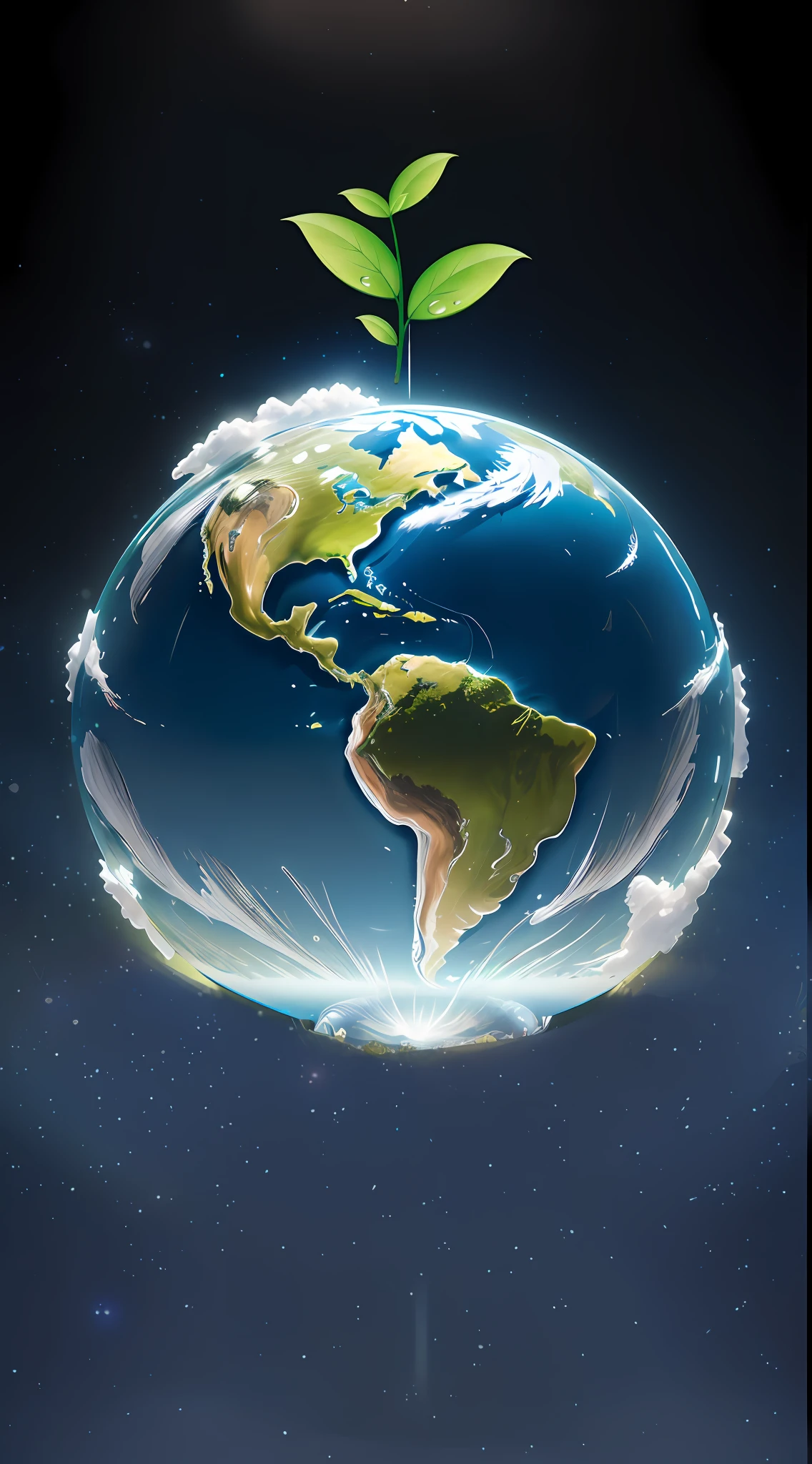 Earth Day poster, ((Green Spherical Earth, transparent plastic, optics, surreal, magic, fantasy, composition, bright, light fluorescence, ultra-detaile, trend in artstation, octane rendering,))), futuristic, plants ,Floral,,Blue,Green,Transparent,,Center Composition,,Super High Detail,4K,Flat Illustration, 3D, Blender, Masterpiece, Super Detail, Best Quality