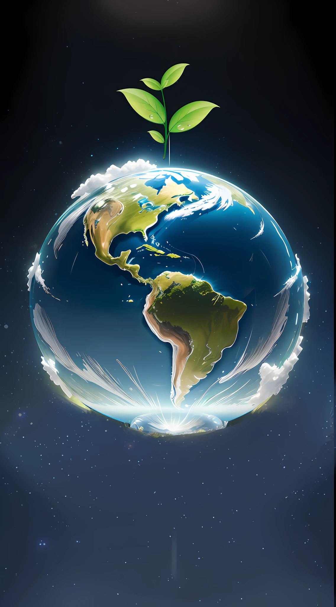 Earth Day poster, ((Green Spherical Earth, transparent plastic, optics, surreal, magic, fantasy, composition, bright, light fluorescence, ultra-detaile, trend in artstation, octane rendering,))), futuristic, plants ,Floral,,Blue,Green,Transparent,,Center Composition,,Super High Detail,4K,Flat Illustration, 3D, Blender, Masterpiece, Super Detail, Best Quality