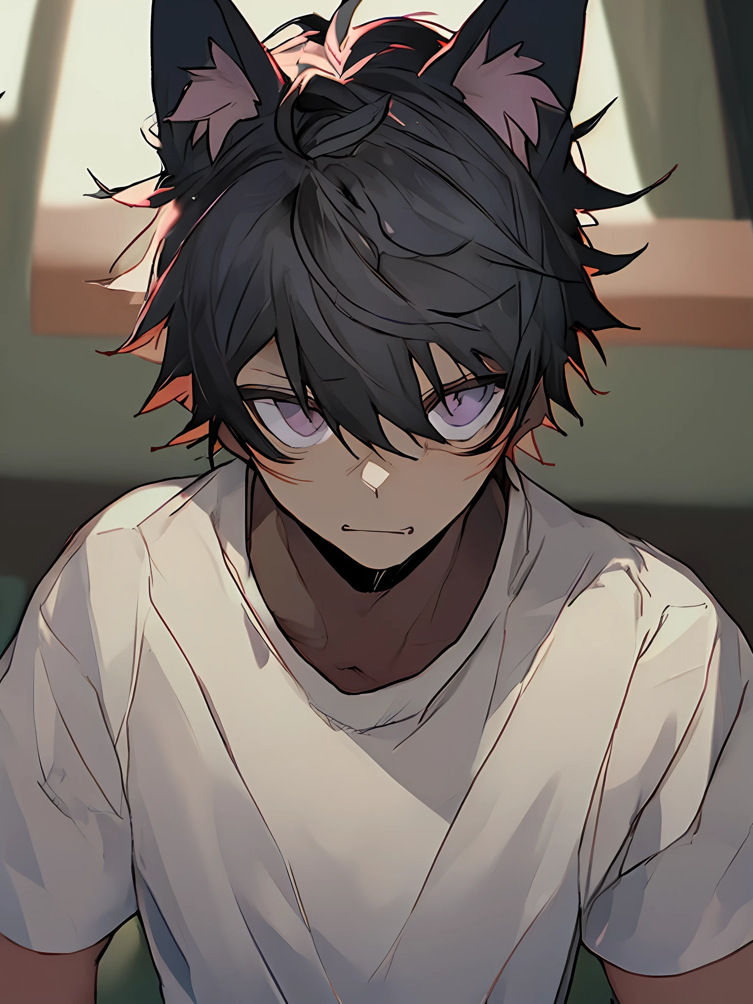 Cat-eared man, of the best quality, looking into the camera, upper body, a boy