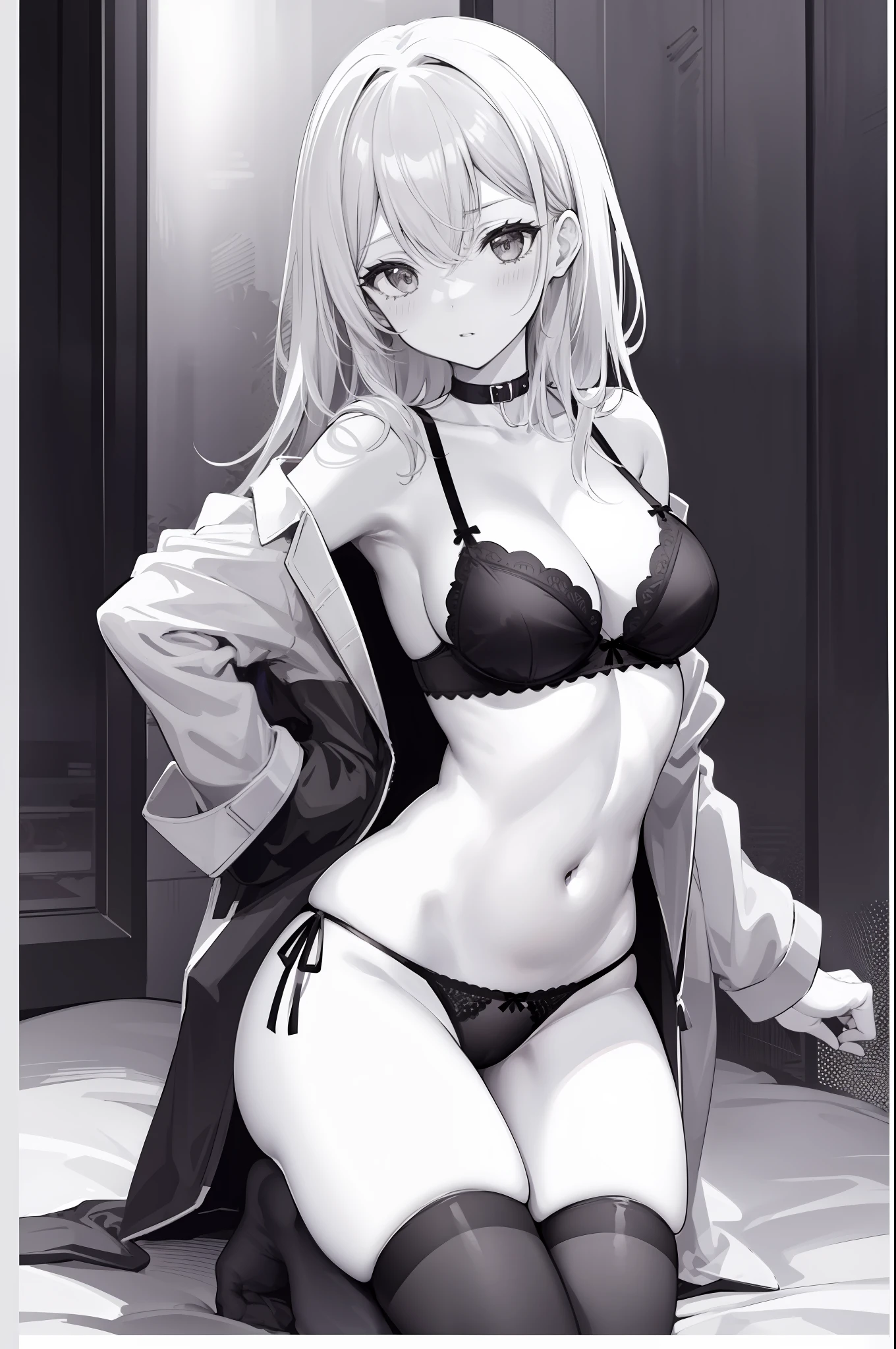Monochrome, Girl, Underwear, Navel, Thighs, Black Underwear, Side Tie Panties, High Leg, Big