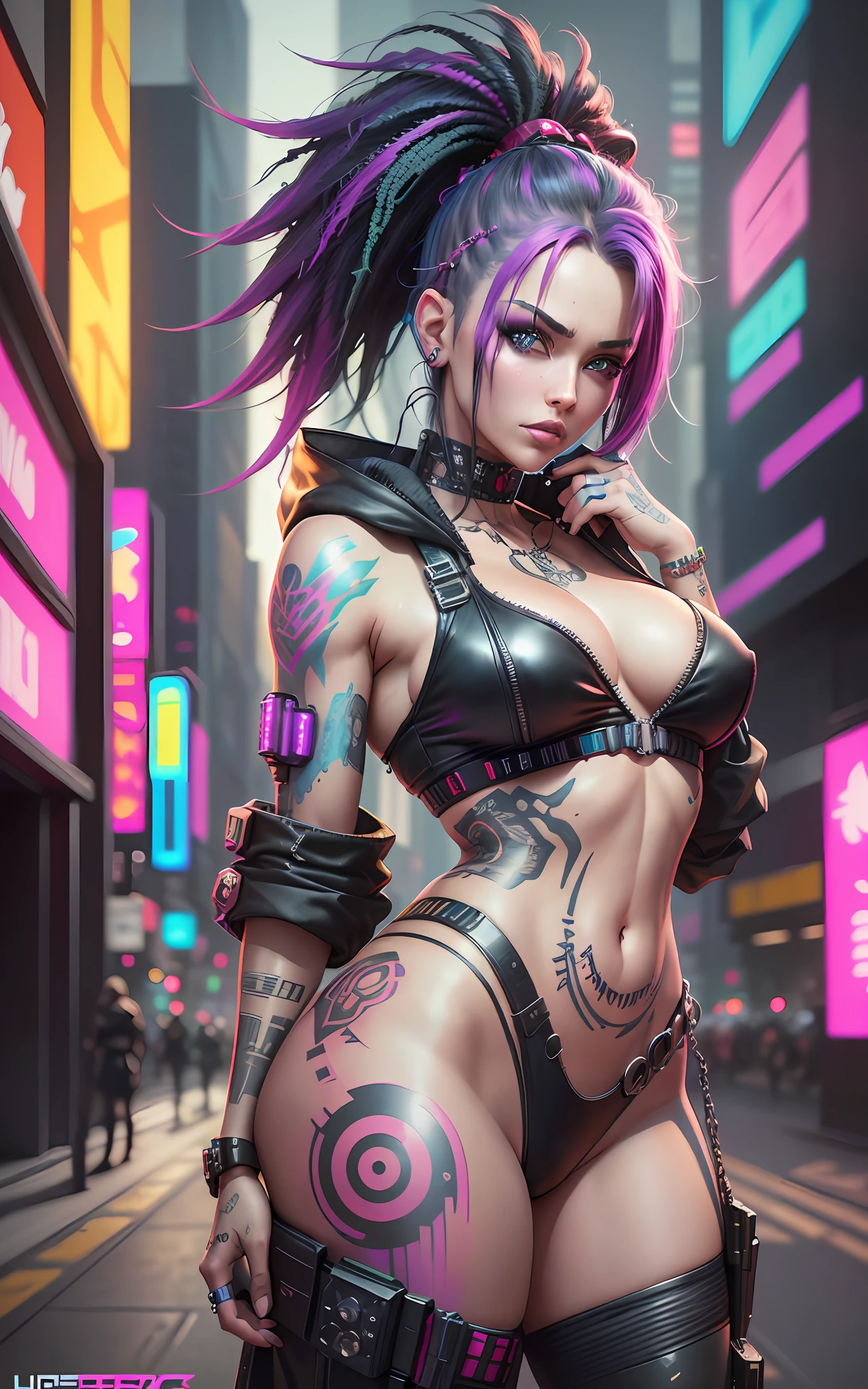 there is a woman with tattoos on her body posing for a picture, hyper-realistic cyberpunk style, cyberpunk angry gorgeous goddess, cyberpunk style , hyperrealistic, cyberpunk 2 0 y. o model girl, cyberpunk art style, cyberpunk art ultrarealistic 8k, cyberpunk girl, cyberpunk beautiful girl, cyberpunk themed art, digital cyberpunk anime art, the cyberpunk girl portrait, cyberpunk digital painting