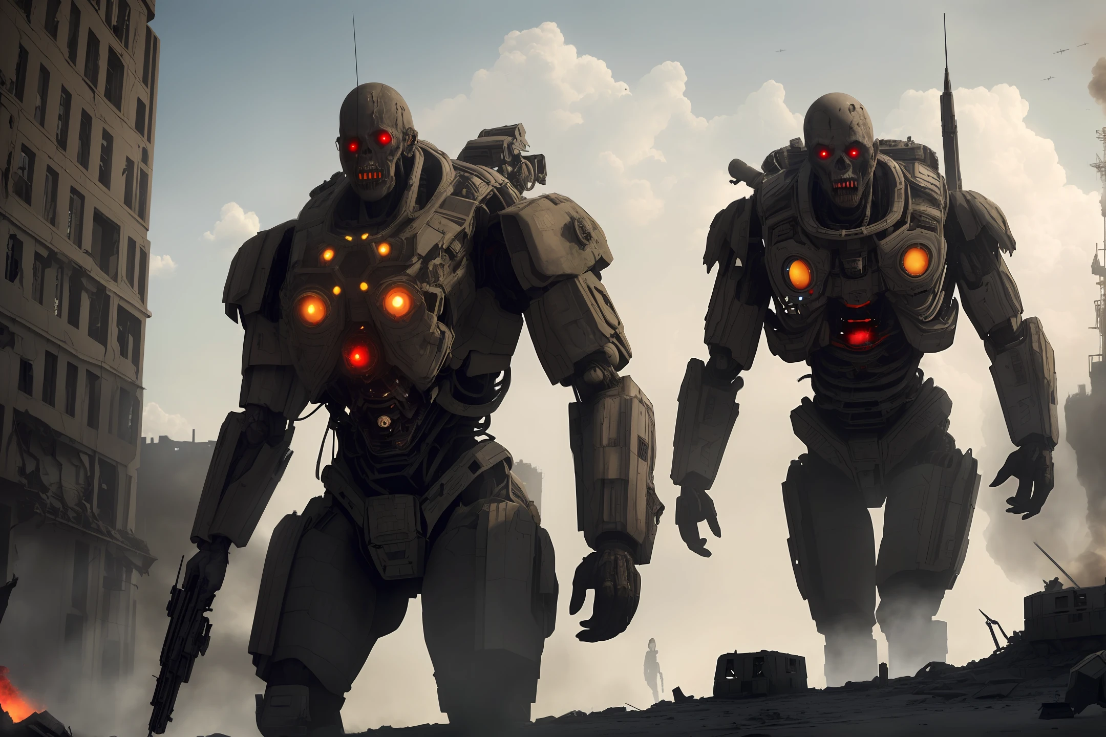 (8k,best quality masterpiece:1.2),(realistic photo-realistic:1.37),A horrorfic war happening between high civilization and human,using spaceship,high technology, machine gun and bomb,damaged city in the background,detailed reslution