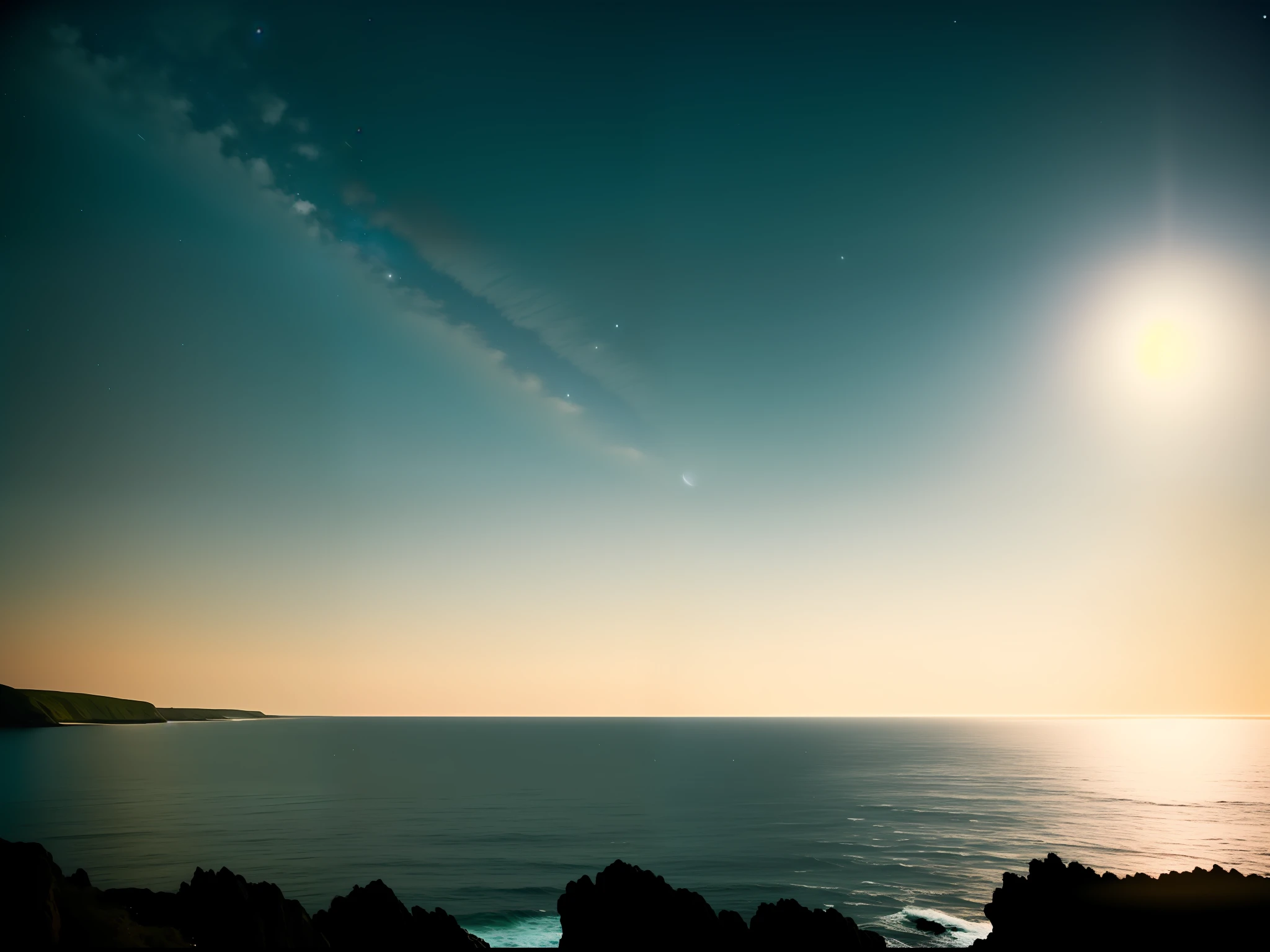 Product poster, product in the middle, ocean, night, starry sky, simplicity