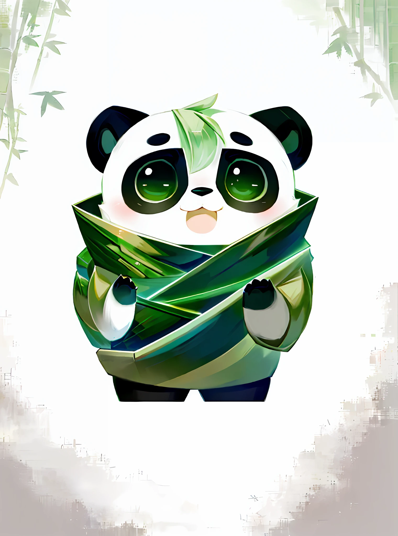 Cute panda cute digital painting, cute digital art, thanks to zhiding, cute detail digital art, wearing clothes similar to bamboo shoots