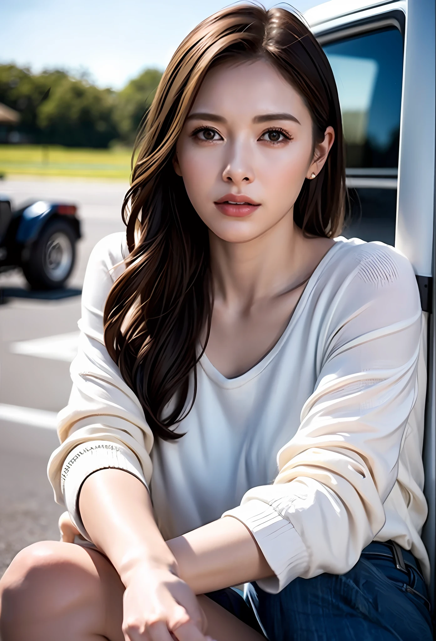 beautiful mature college girl, truck outfit, outside the track field, ((slim, petite)), photorealistic, photorealistic, photorealism, photorealism, high contrast, trend photorealistic digital art HD high definition detail, detail, skin texture, ultra detailed, realistic skin texture, Armature, Top Quality, Ultra High Definition, (Photorealistic:1.4),, High Resolution, Detail, Raw Photography, Sharp Re, Lee Jefferies Nikon D850 Film Stock Photo 4 Kodak Portra 400 Camera F1.6 Lens Rich Colors Hyper Realistic Vibrant Textures Dramatic Lighting Unreal Engine Trendy at ArtStation synestil 800,