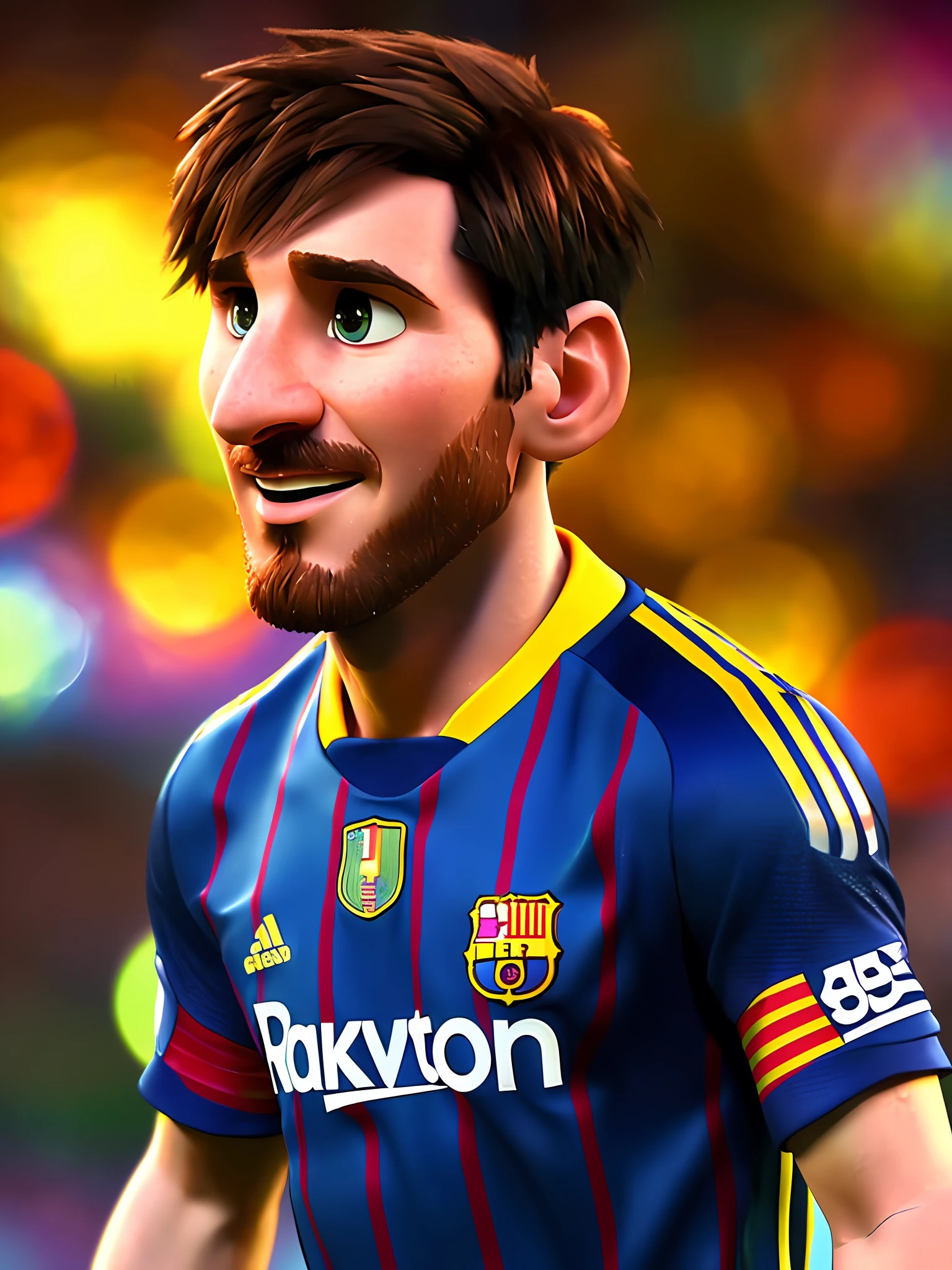 Lionel Messi, (pixar style) (masterpiece:1.2) (bokeh) (best quality) (detailed skin) (detailed texture) (8k) (claymation) (cinematic lighting) (sharp focus